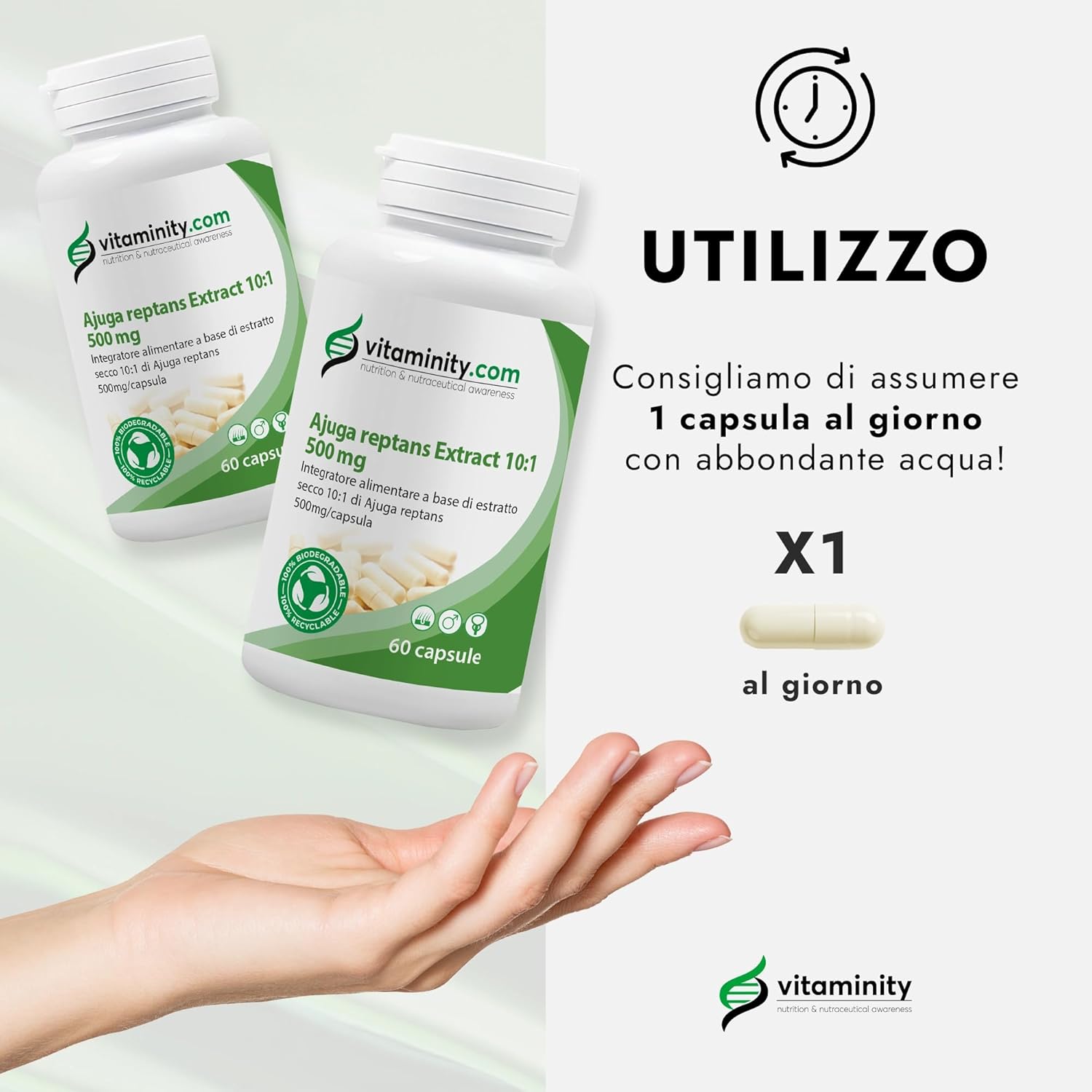 Detalle 2 de Vitaminity Ajuga Reptans Extract — Integratore monocomponente per capelli e prostata, 60 capsule