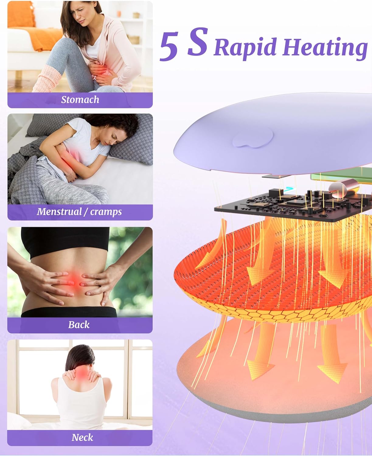 Thumbnail 1 de Heat Pad for Period Pain Relief – Upgraded Electric Fast Heating Pad with 6 Heat & 6 Massage Modes (Purple)