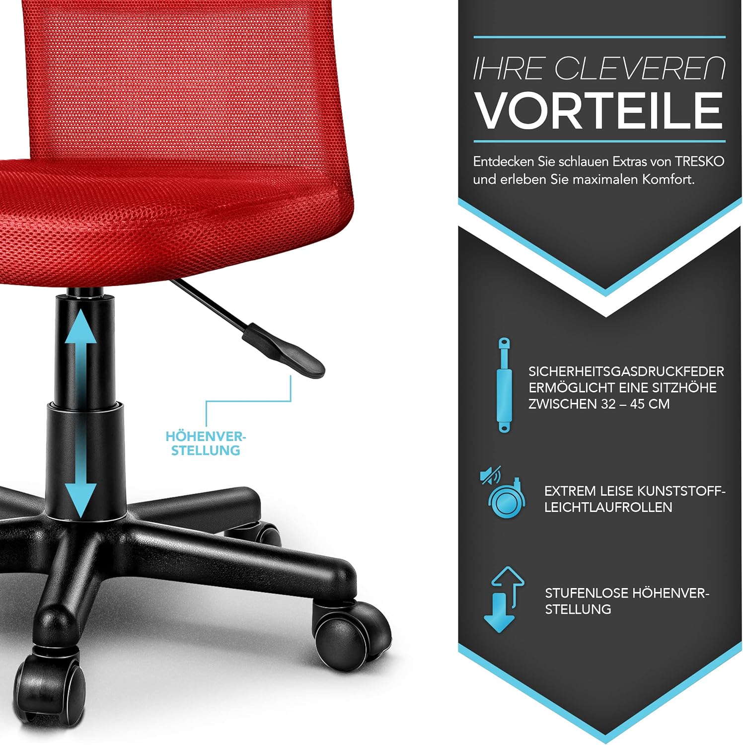 Thumbnail 2 de TRESKO Bürostuhl Schreibtischstuhl Drehstuhl – leicht, ergonomisch und höhenverstellbar