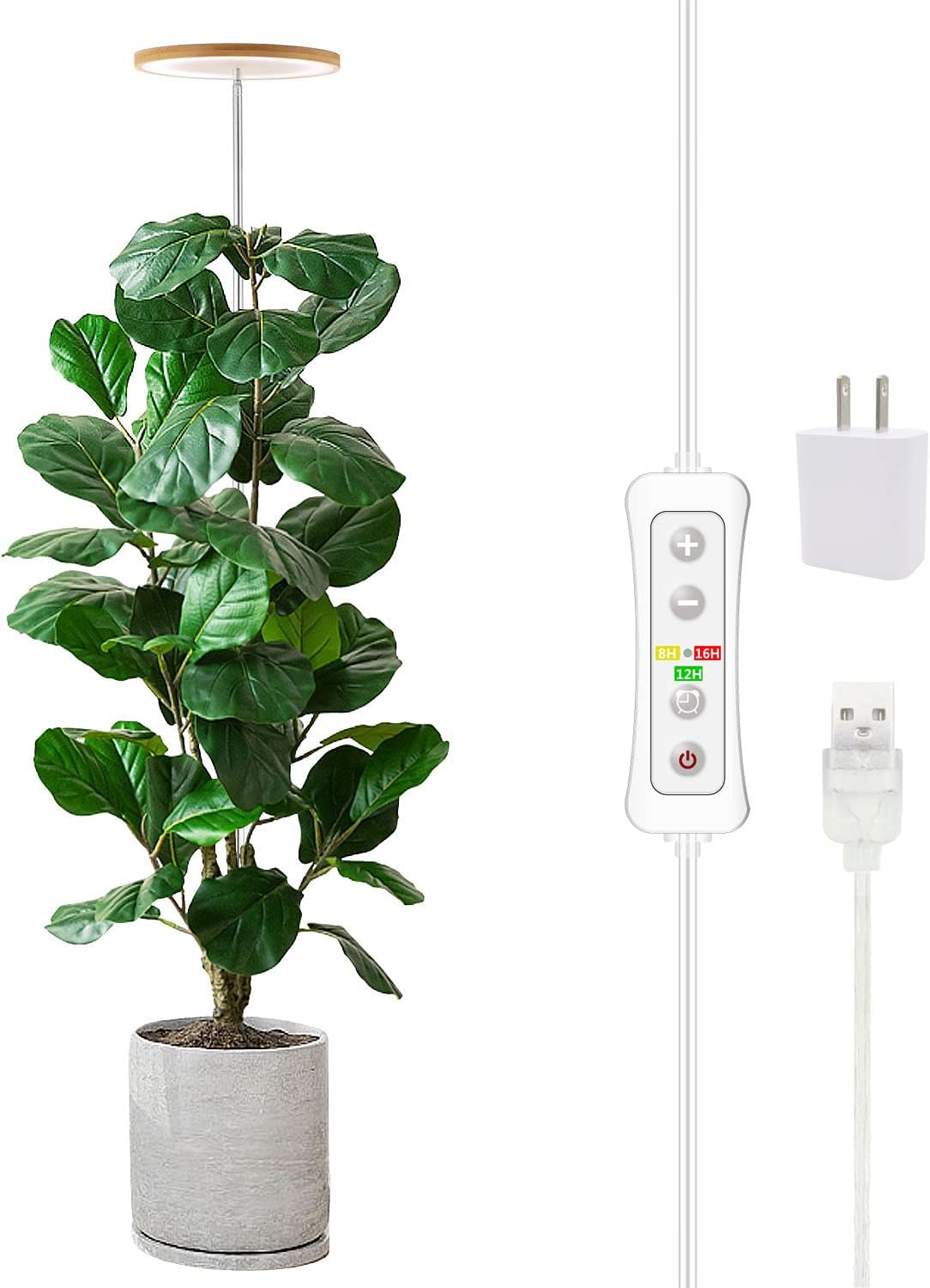 Detalle de yadoker BAM-16 Halo Grow Light, 72 LEDs, Bamboo Shade and Adjustable Height