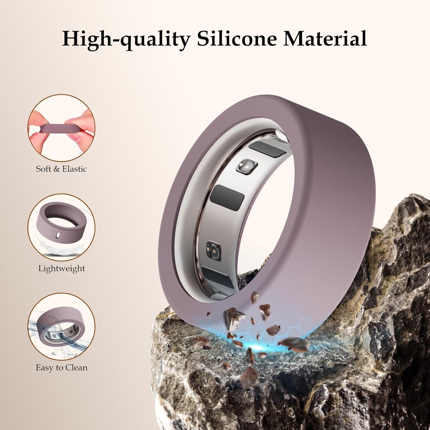 Detalle de Hexasider 15-piece Silicone Ring Cover for Oura Ring Gen 3 / Gen 4 / Ultrahuman Ring Air (S for sizes 4–7)