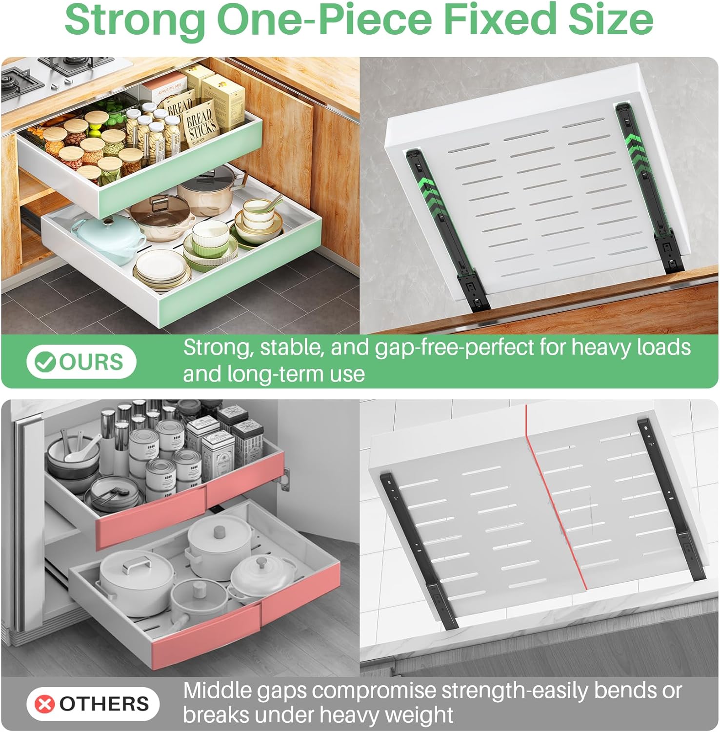 Thumbnail 5 de 2-Pack Pull-Out Cabinet Organizer (21" Deep) — Heavy-Duty Full-Extension Slide Out Drawers for Frameless Cabinets, White