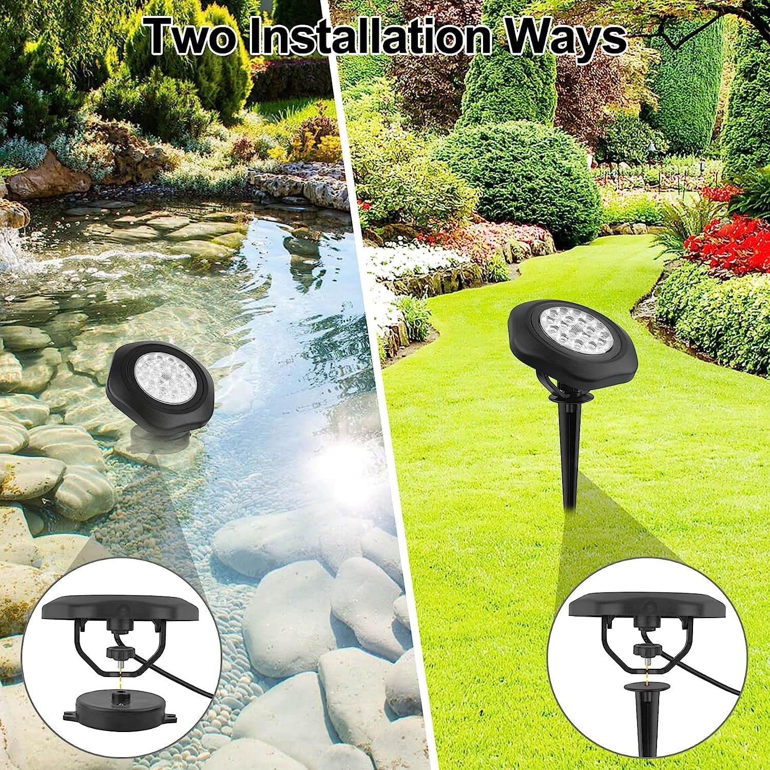 Detalle 2 de NATPOW solar pond lights RGB 18 LEDs
