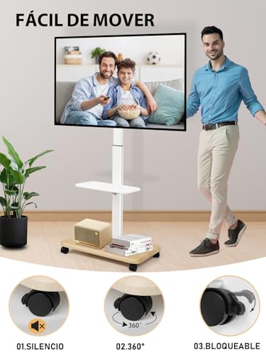 Thumbnail 3 de Soporte TV Móvil Blanco para 32-70" con Ruedas y Estante