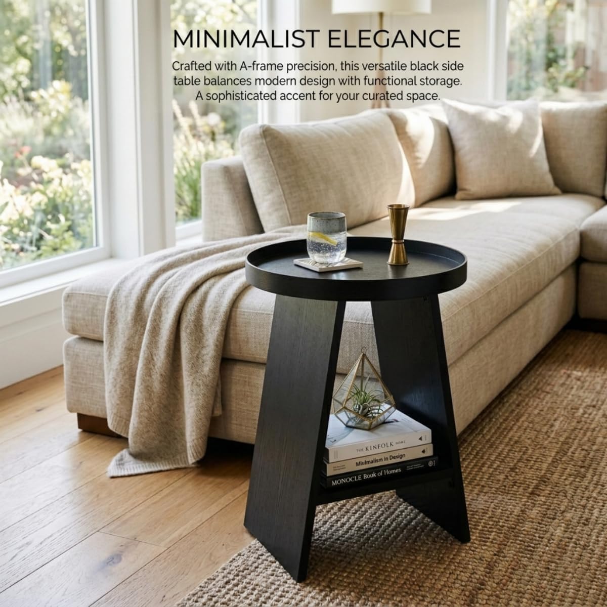 Thumbnail 6 de ZEXVIDA Round End Table with Tray Top: Compact, Sturdy 2-Tier Option for Small Spaces