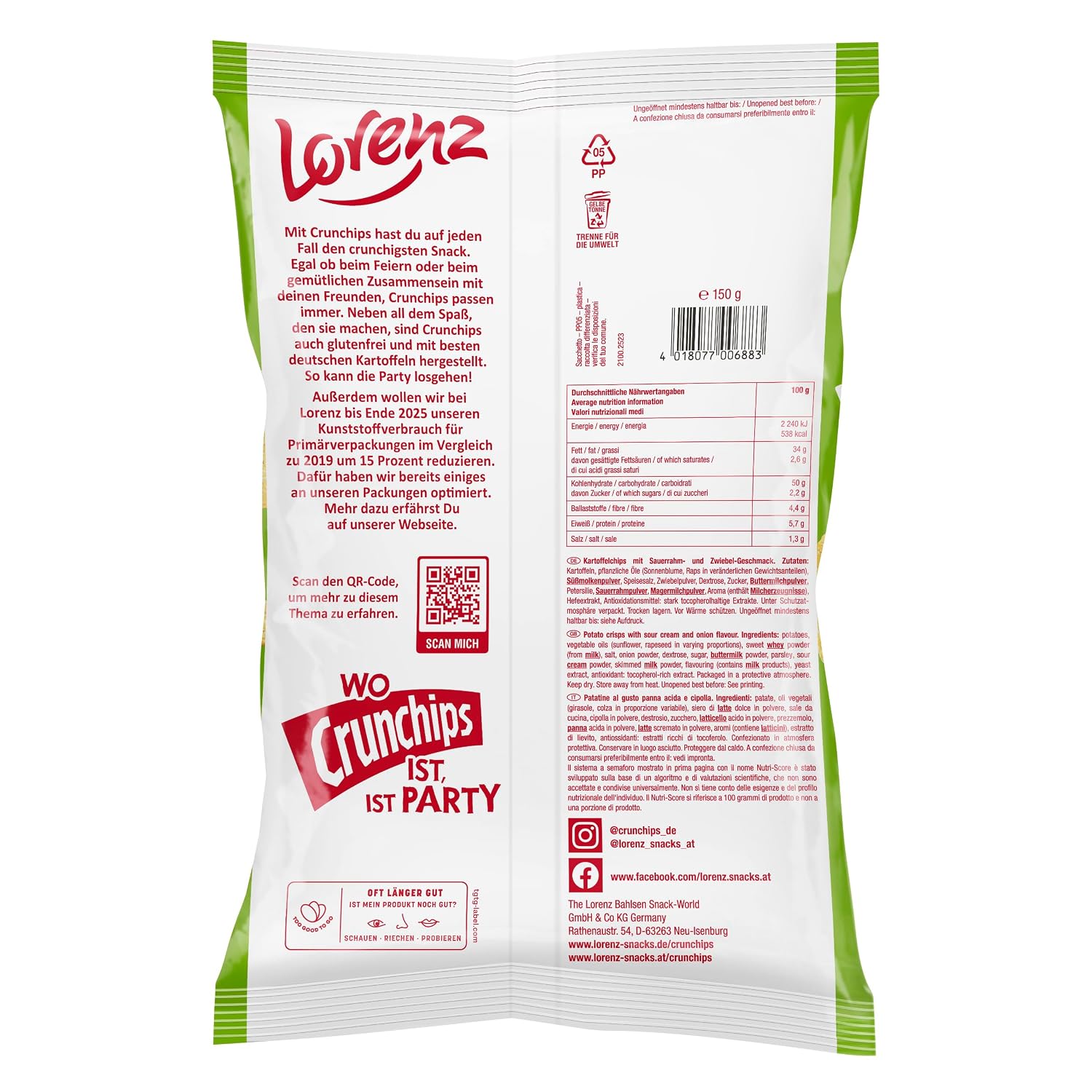 Thumbnail 4 de LORENZ Crunchips Sour Cream – 10 x 150 g vegetarisch