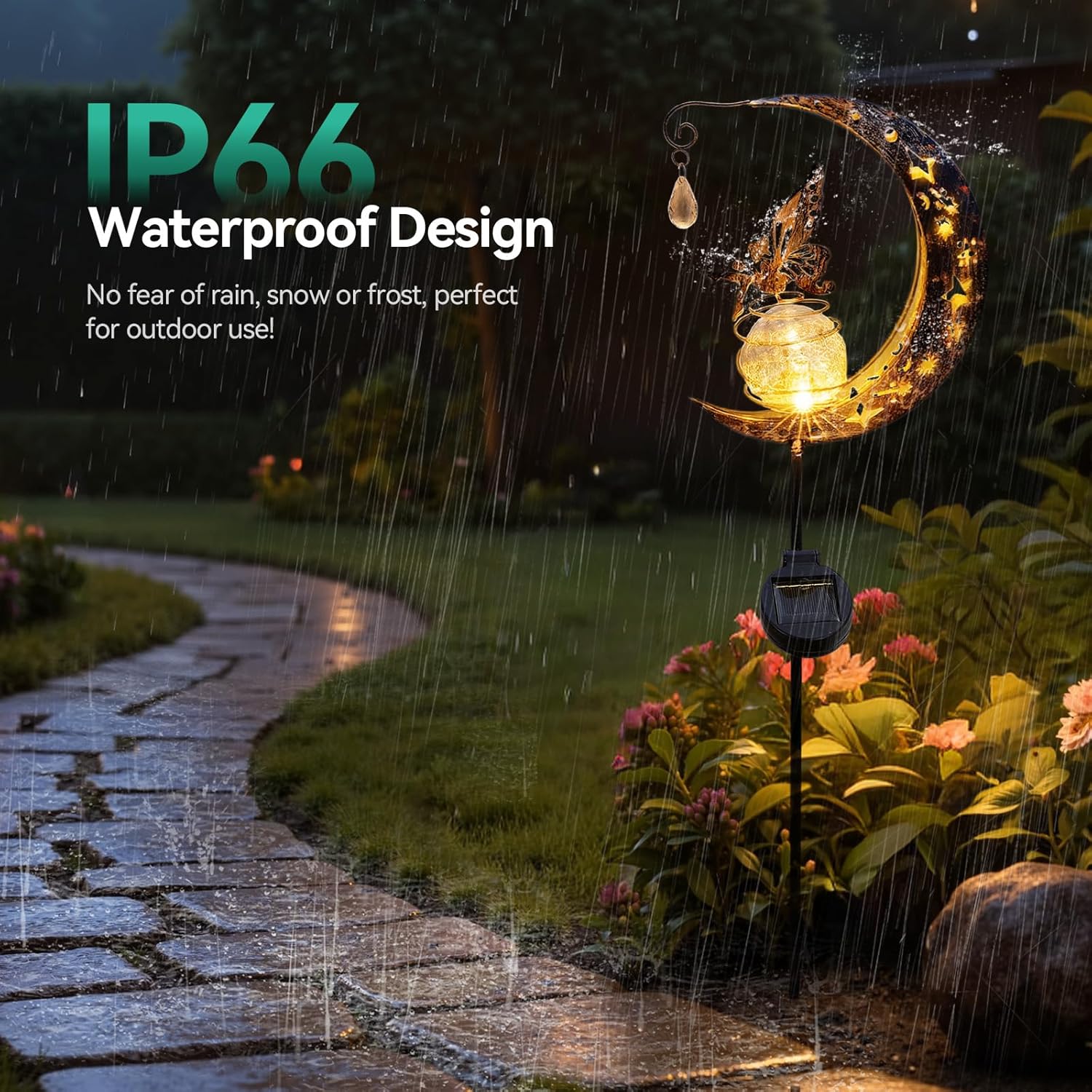 Thumbnail 3 de Warmiehomy Retro Moon Solar Garden Lights (Waterproof, Dual Mode) with Cracked Glass Ball & Water Drop Pendant