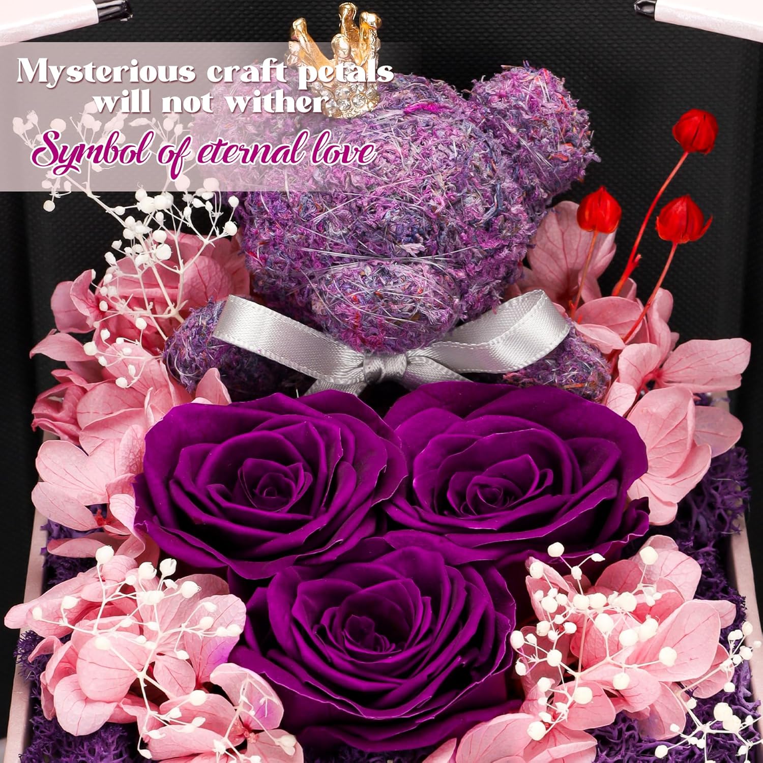 Detalle de CSYY Konservierte Rosen – Ewige Rose mit Herz-Halskette in Lila, Valentinstag-Geschenk