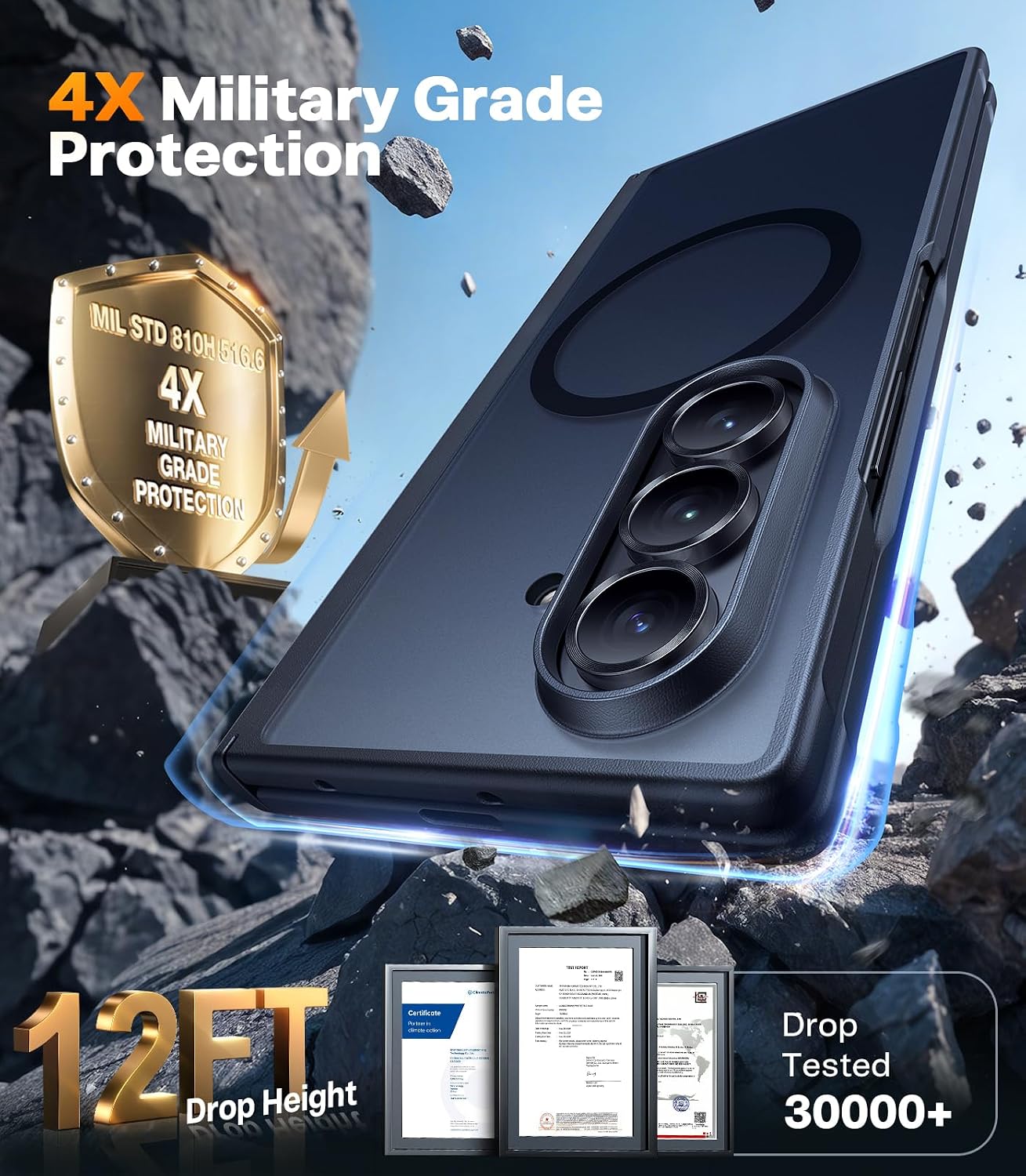 Detalle de TORRAS Samsung Galaxy Z Fold7 magnetic protective case — 4X hinge