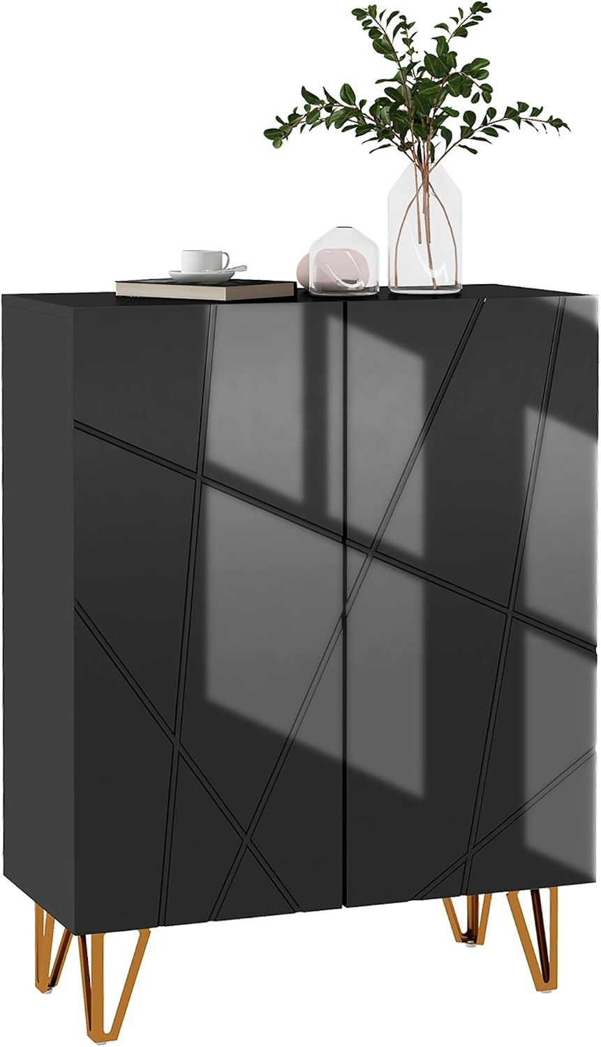 Detalle de HOMCOM 837-469V80BK Shoe Cabinet, High-Gloss Black, Adjustable Shelves
