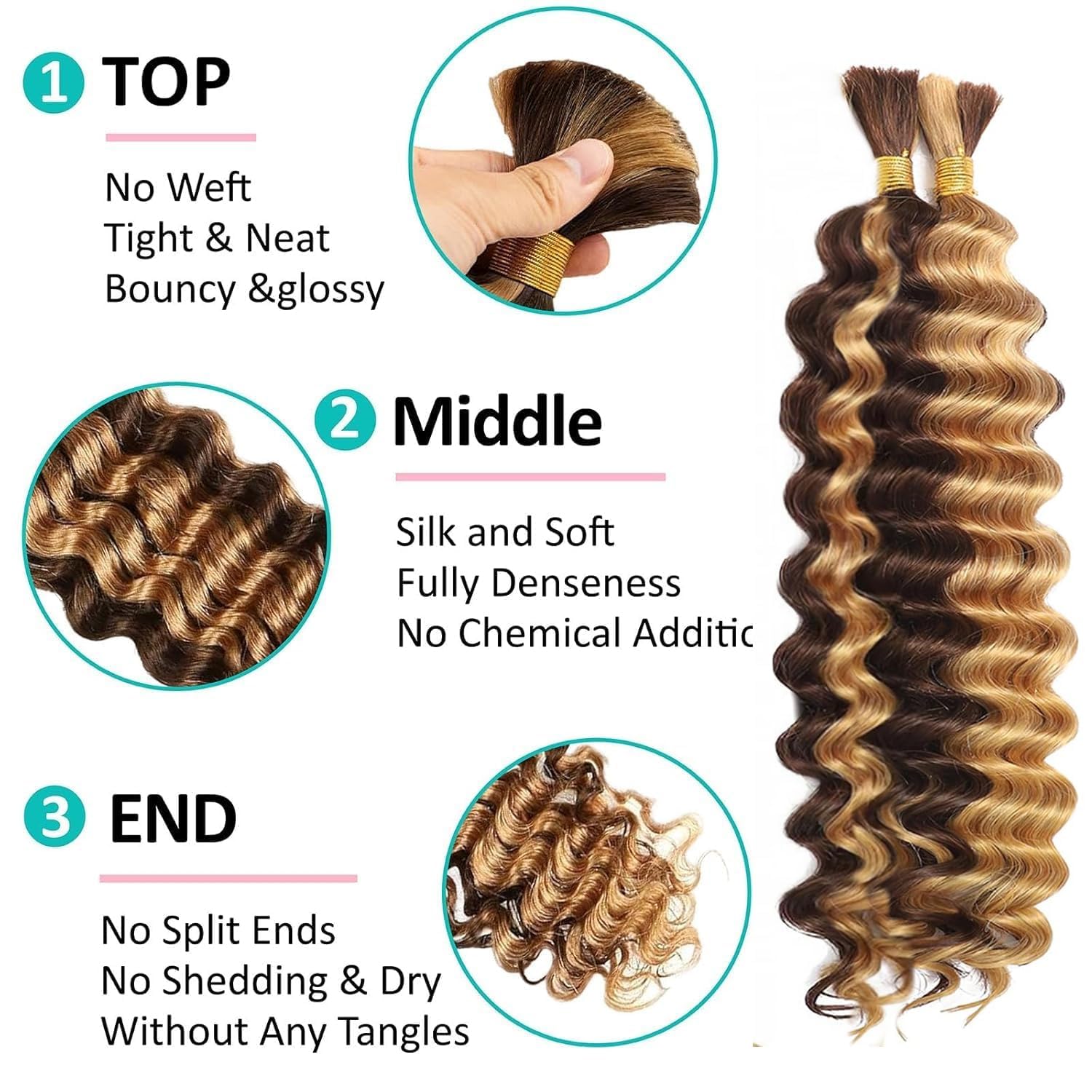 Thumbnail 1 de Human Braiding Hair for Boho Braids (2 Bundles/Pack, 110g, 20 Inch) Brazilian Deep Wave Boho Hair