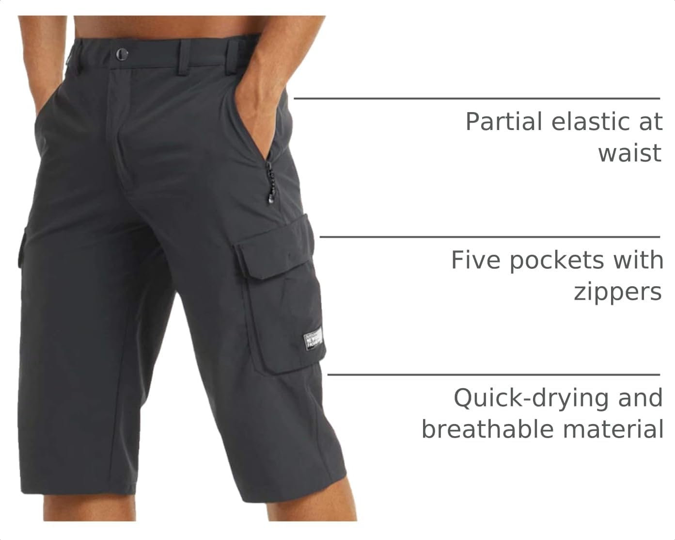 Detalle 2 de MAGCOMSEN Men’s Quick-Dry 3/4 Gym Shorts with Zipper Pockets (Nylon/Elastane)