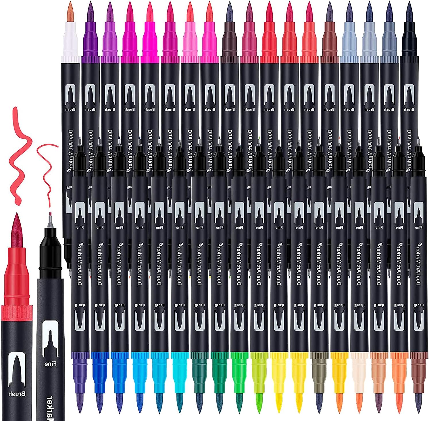 Detalle de Halobios Dual Tip Brush Pens, 36 Colour Colouring Pens – Fine Liner and Brush Markers for Drawing and Calligraphy