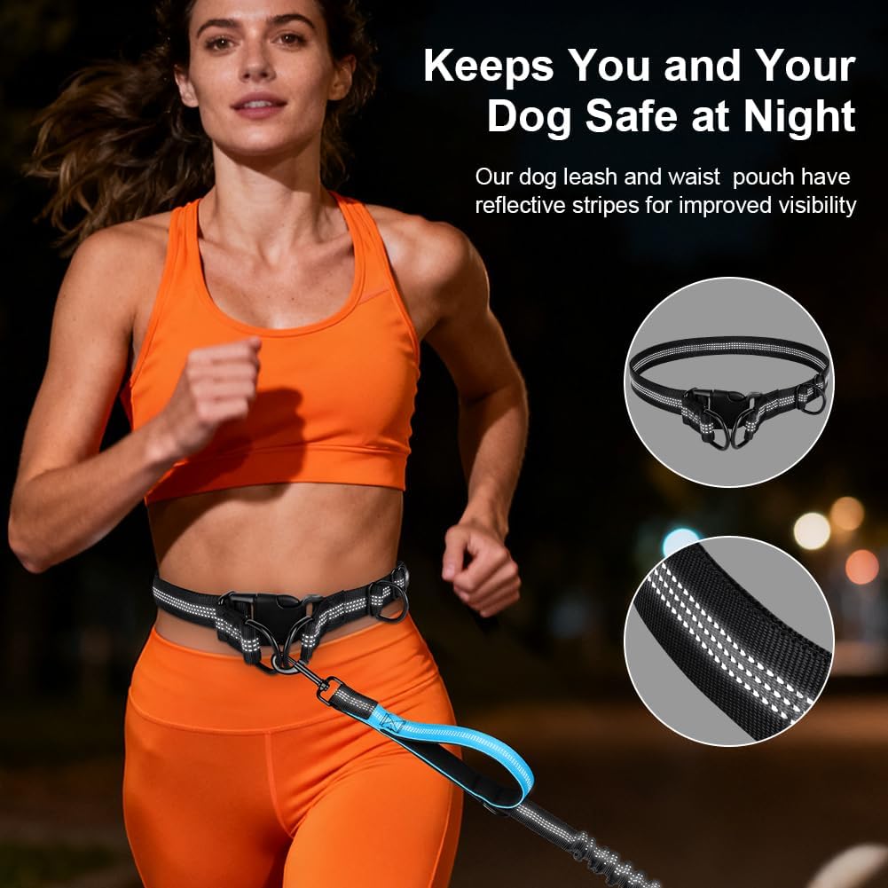 Detalle de OFFCUP Main Libre Chien — Laisse Canicross mains libres avec ceinture réfléchissante (Bleu Clair)
