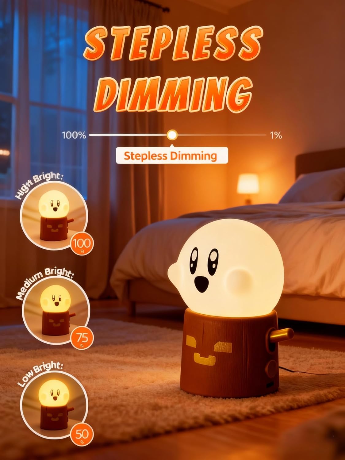 Detalle de IHALO Luce Notturna Bambini Stump Ghost: lampada LED dimmerabile, ricaricabile e touch per la cameretta