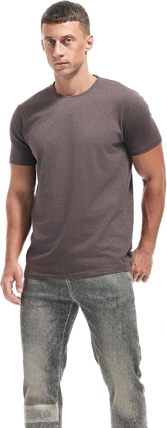 Detalle de VEIISAR Herren T-Shirt aus 200g Baumwolle – Slim-Fit Unterzieh-Shirt mit Dehnung, Weiß/Melange