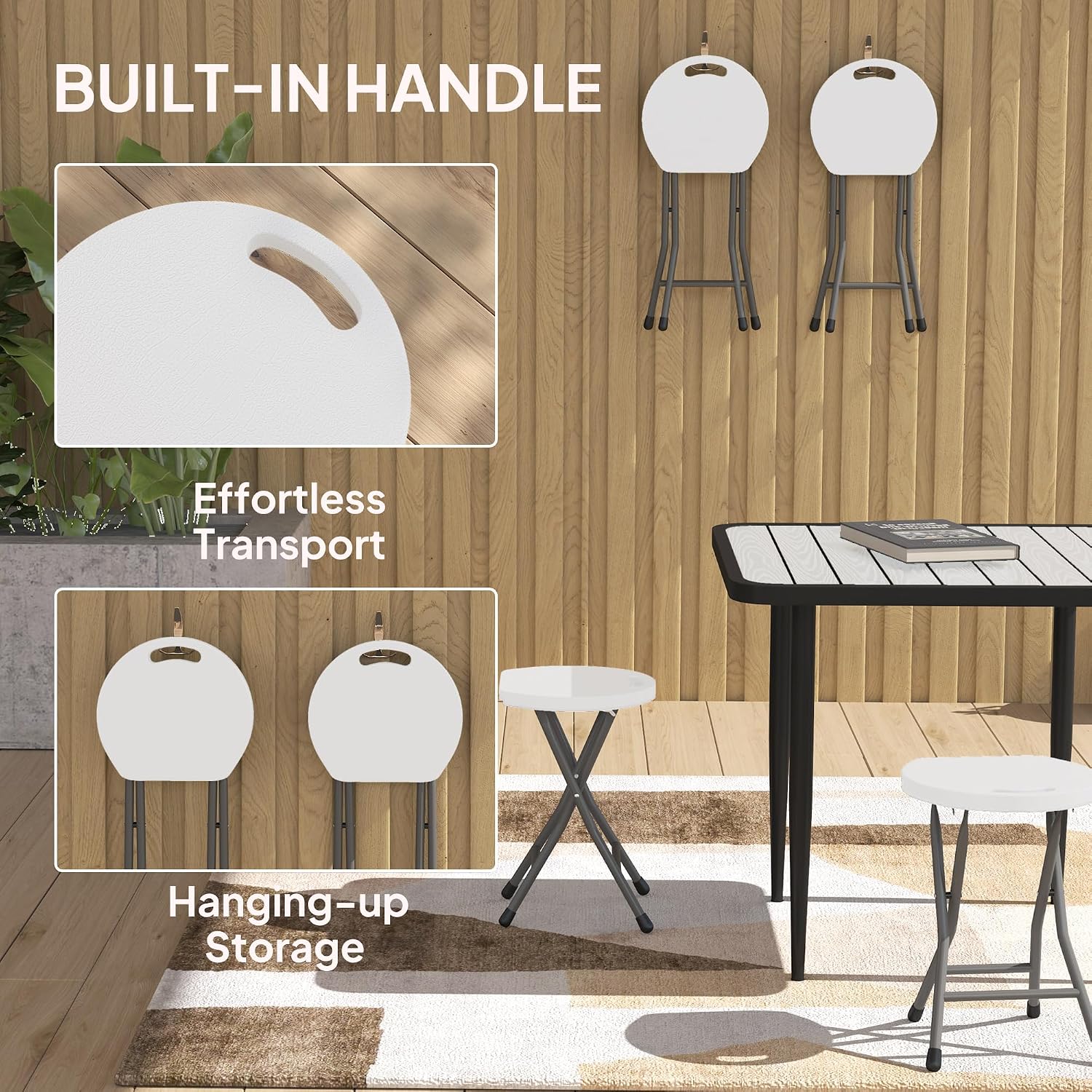 Thumbnail 6 de Outsunny Folding Stool set of 4, white stools
