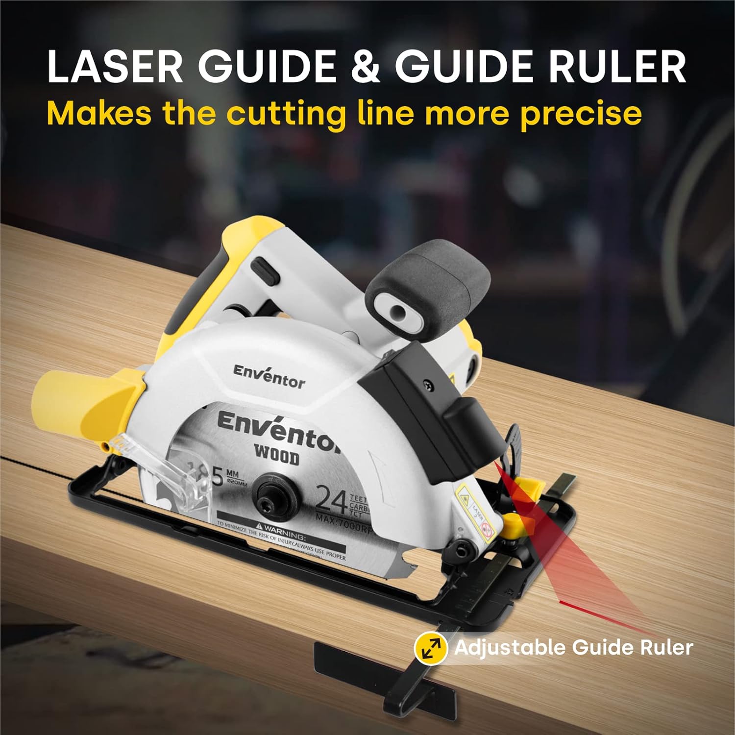 Thumbnail 4 de ENVENTOR Scie Circulaire 1200W avec Rail de Guidage – Lame Ø185 mm, Laser et 2 Lames incluses