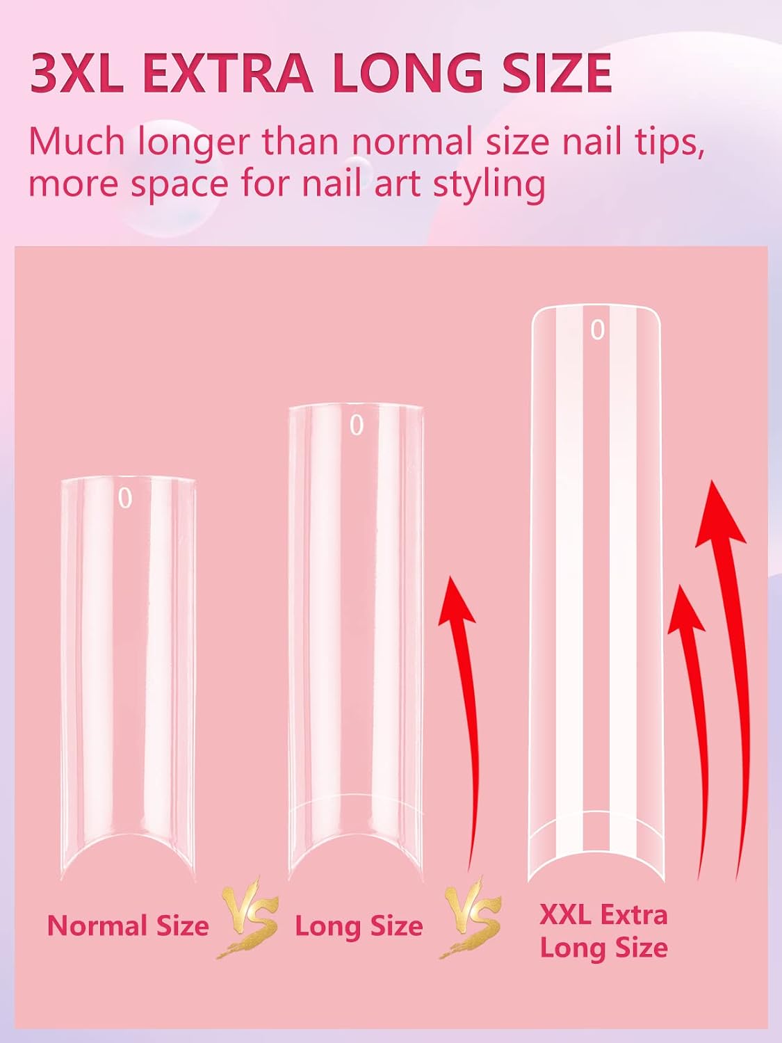 Detalle de LIONVISON 3XL Clear Square Nail Tips, 504 Pieces, Flat No-C-Curve, 12 Sizes