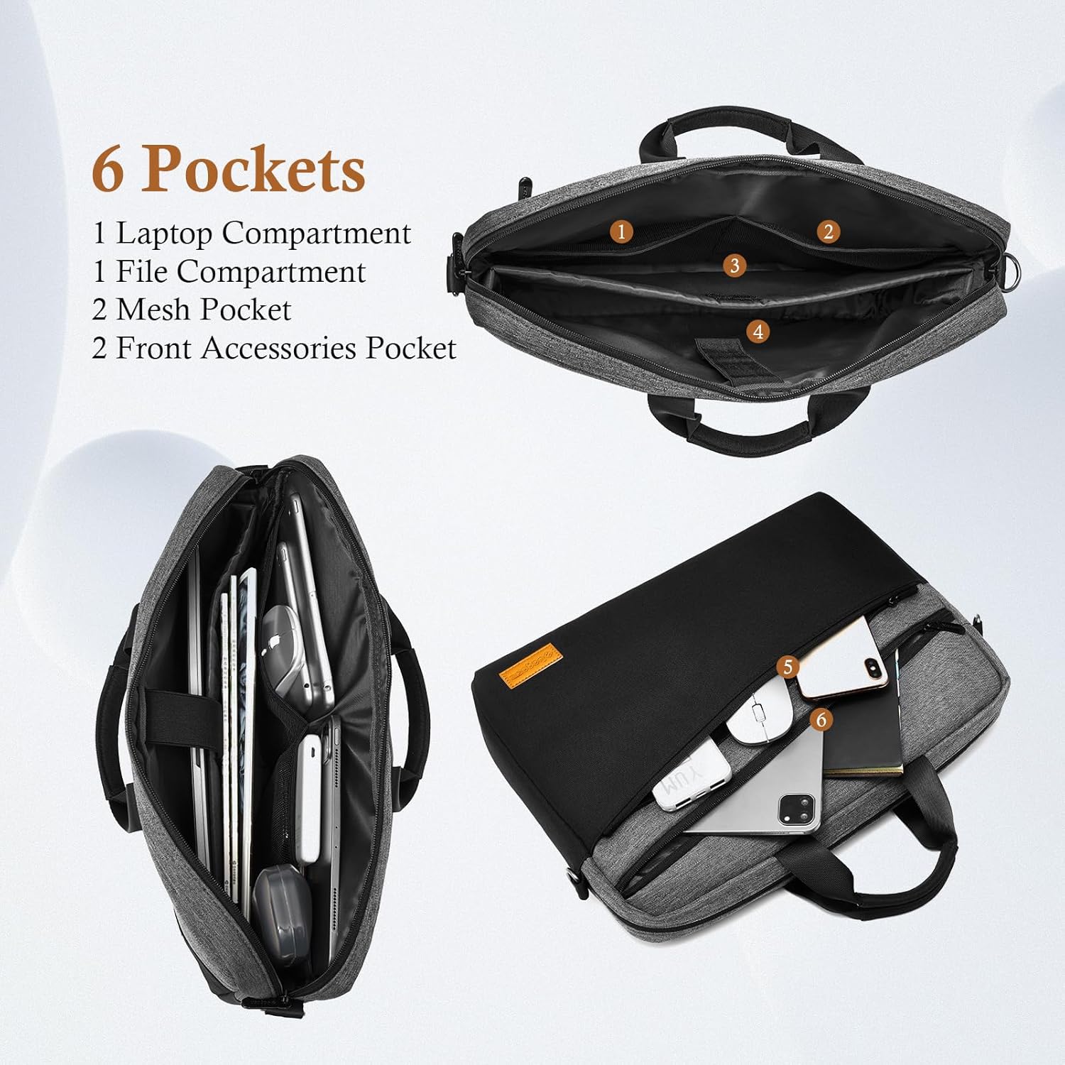 Detalle de Bagasin 15.6–17.3 inch Laptop Shoulder Bag with Water-Repellent Fabric & 4-Layer Protection