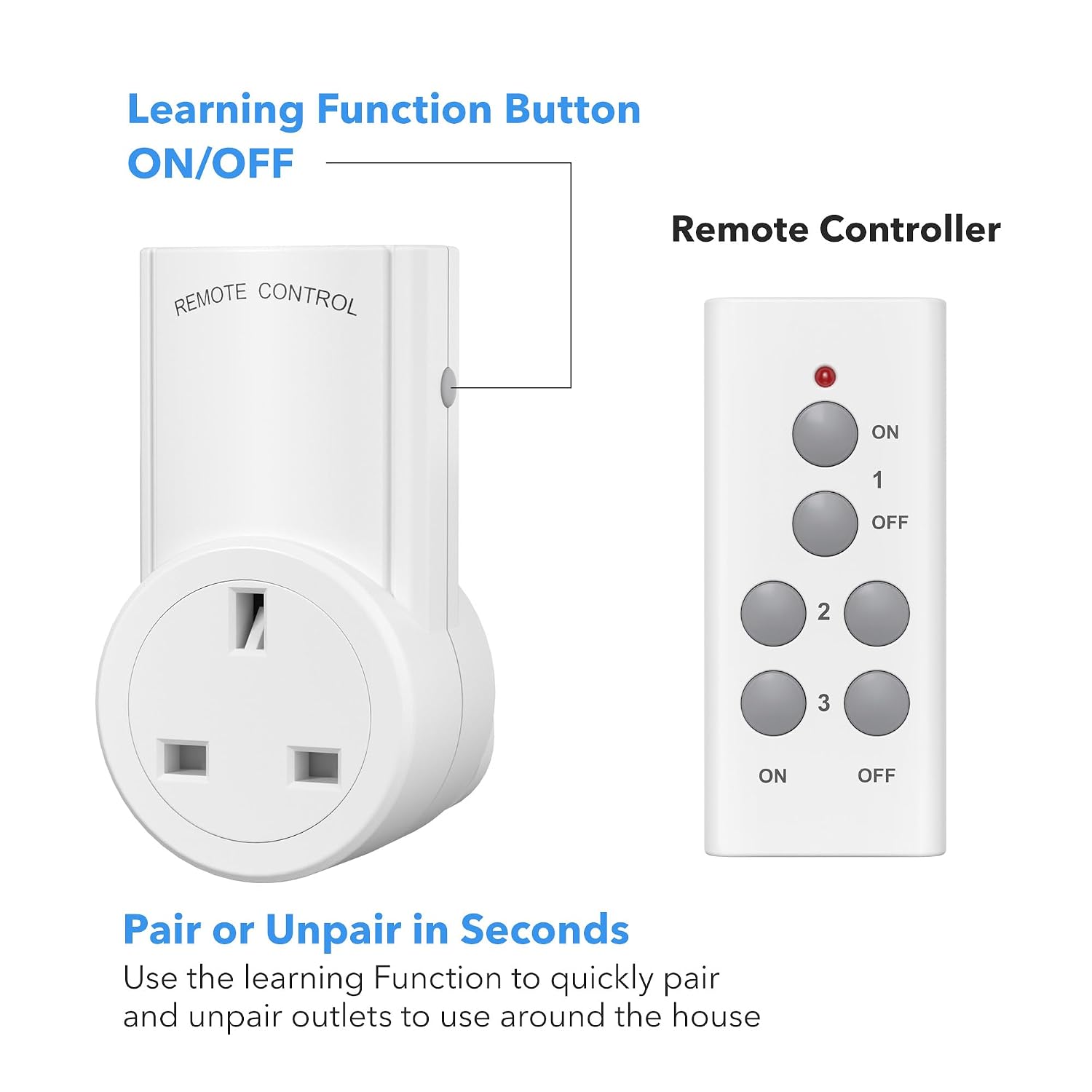 Detalle 2 de HBN Remote Control Plug Socket 13A 3‑pack 🔌