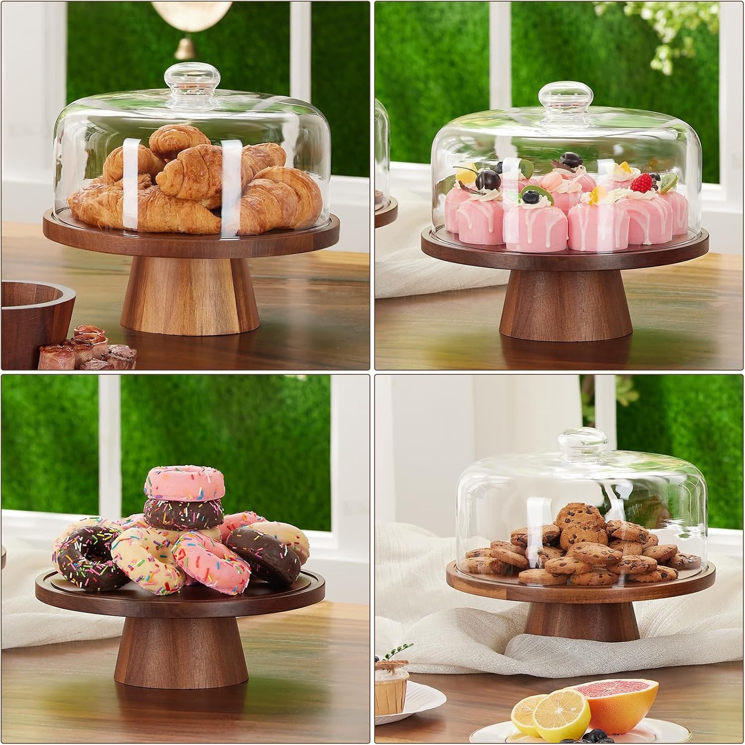 Thumbnail 6 de VIVIRBIEN Wooden Cake Stand with Lid (Acacia) with Glass Dome, 11-Inch Dessert Stand with Magnetic Pedestal