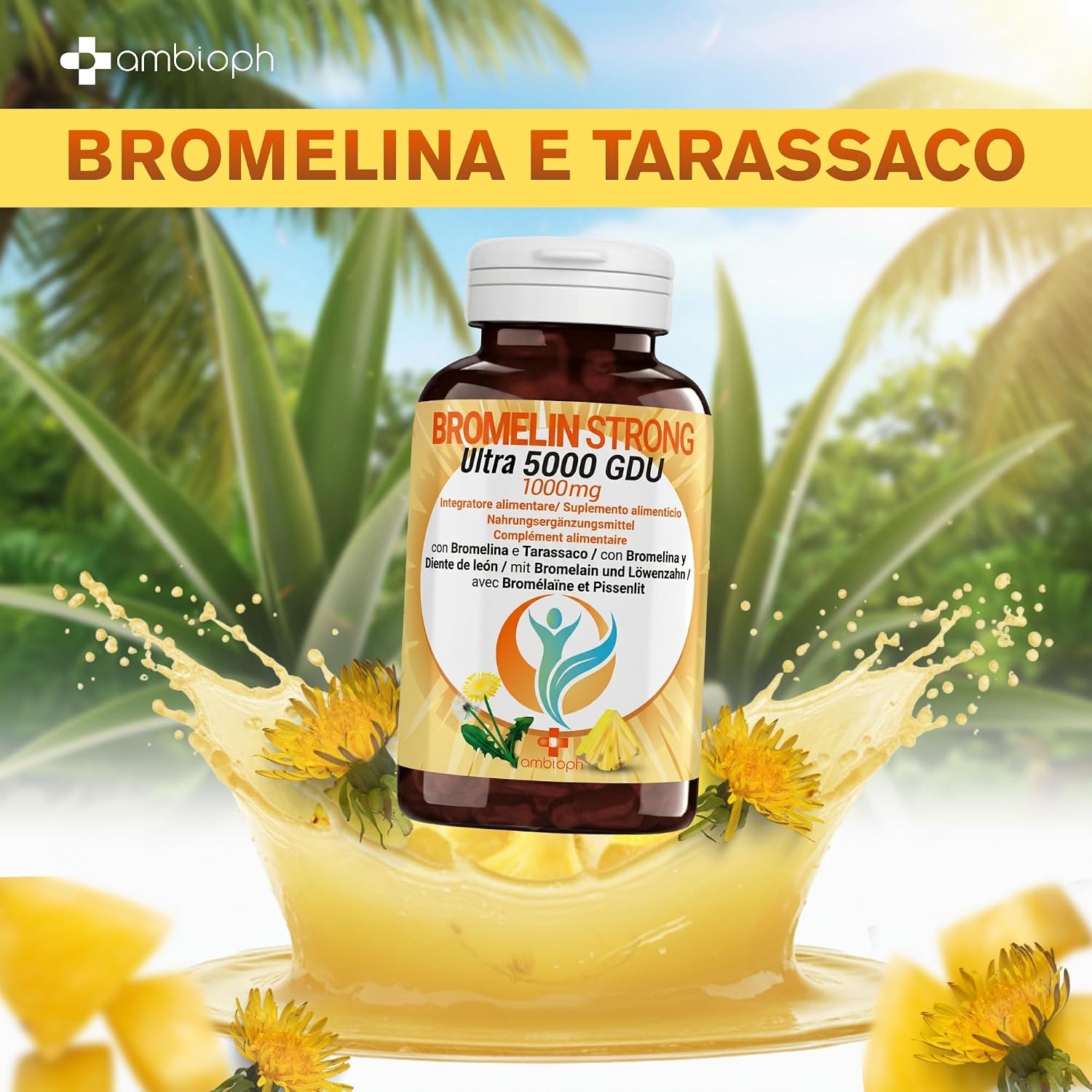 Detalle 2 de Bromelina Forte Drenante 5000 Gdu Purissima con Tarassaco – ImmunoSTRONG, 120 Compresse