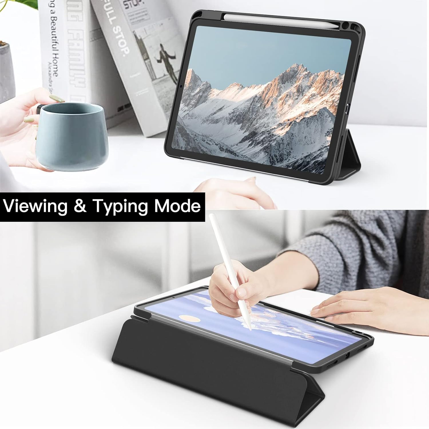 Thumbnail 6 de JETech NUR Hülle für iPad Air 11 Zoll (M4/M3/M2, 2026/2025/2024) + iPad Air 5/4 mit Stifthalter – transparente Crystal Back, Schwarz