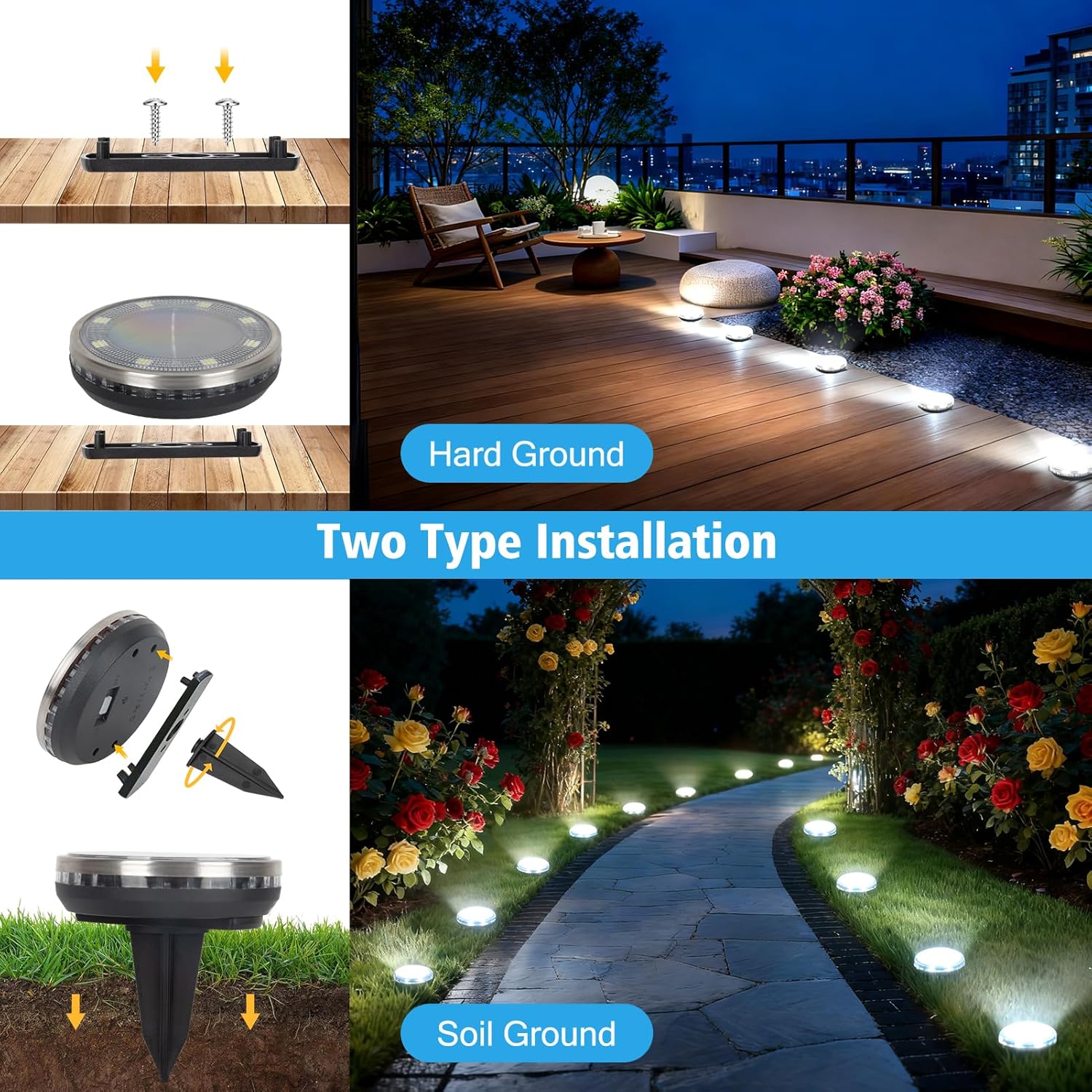 Detalle de ZAIYW 6 Pack Solar Ground Lights: Waterproof LED Pathway Lights for Gardens