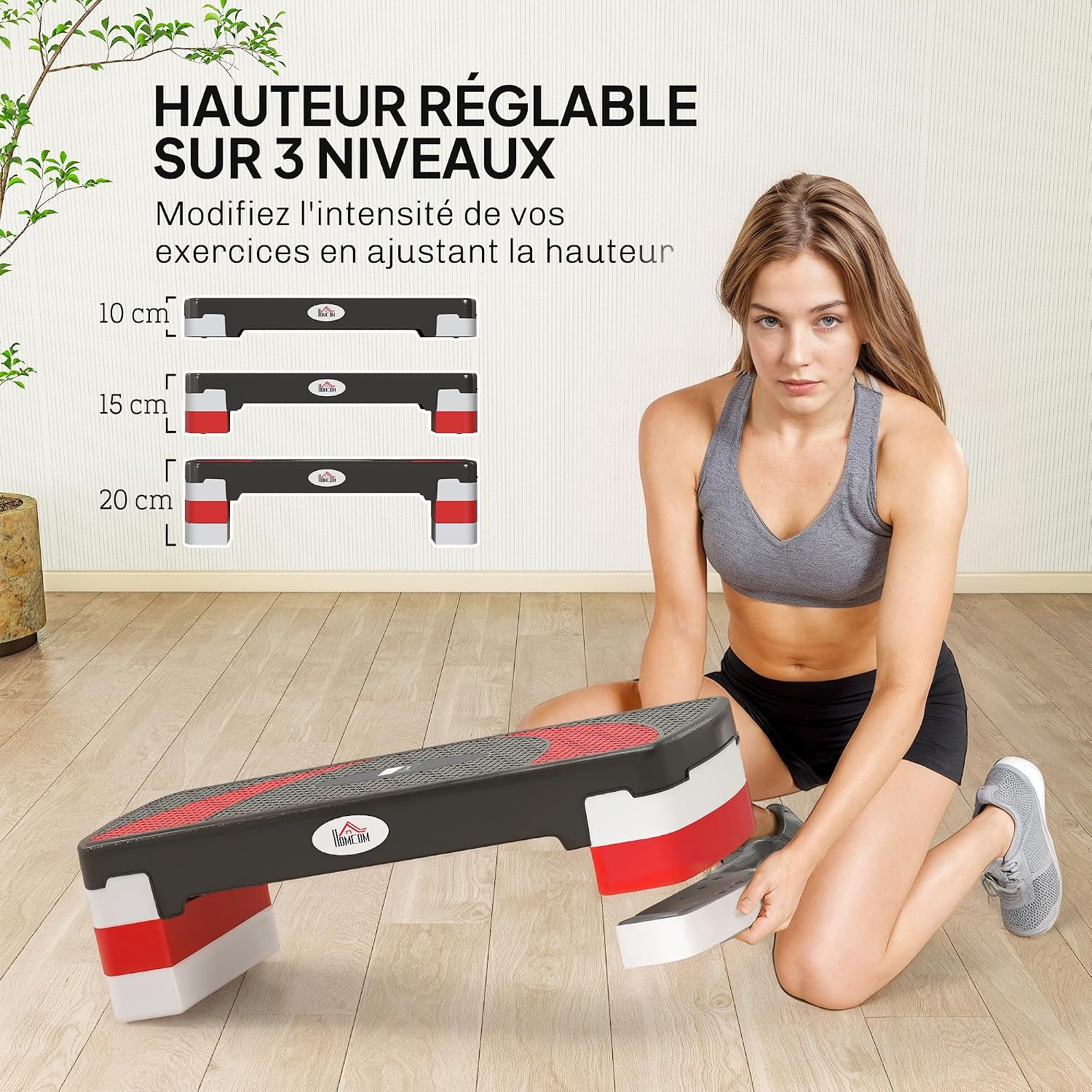 Detalle de HOMCOM A90-077V60BK aerobic stepper met antislipvlak, 3 hoogtes