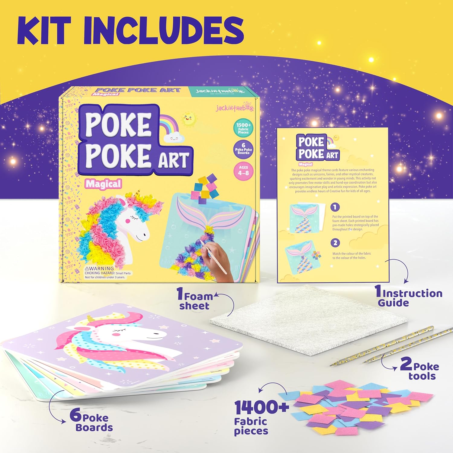 Thumbnail 5 de jackinthebox Poke Poke Art – Magical Theme mess-free fabric craft kit for kids ages 4–8