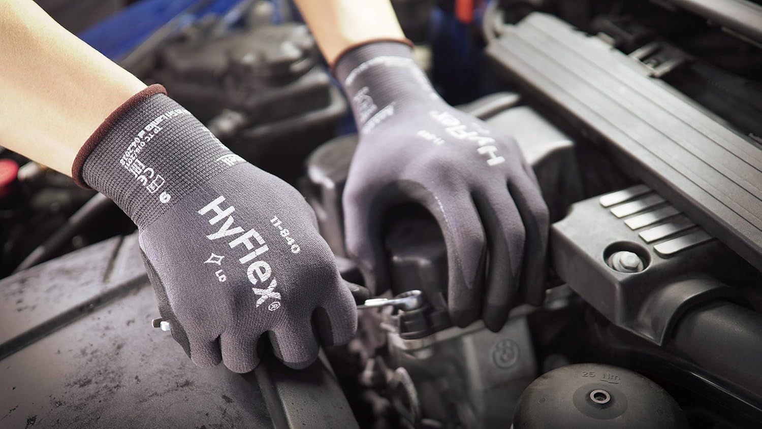 Detalle de Ansell HyFlex 11-840 Gants de Travail professionnels – nitrile noir, protection abrasion et coupe, Taille L, 5 paires