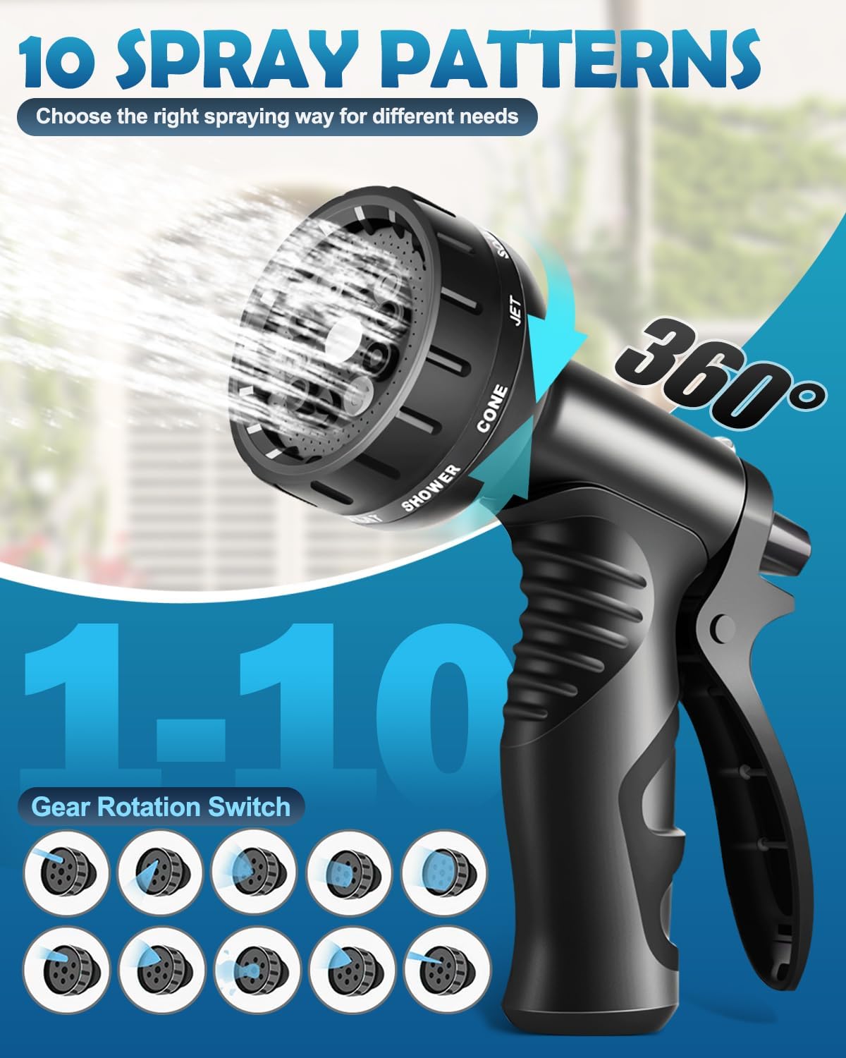 Thumbnail 1 de 150FT Expandable Garden Hose with 10-Function Spray Nozzle – leak-proof, kink-free flexible pipe (1/2 & 3/4 fittings)