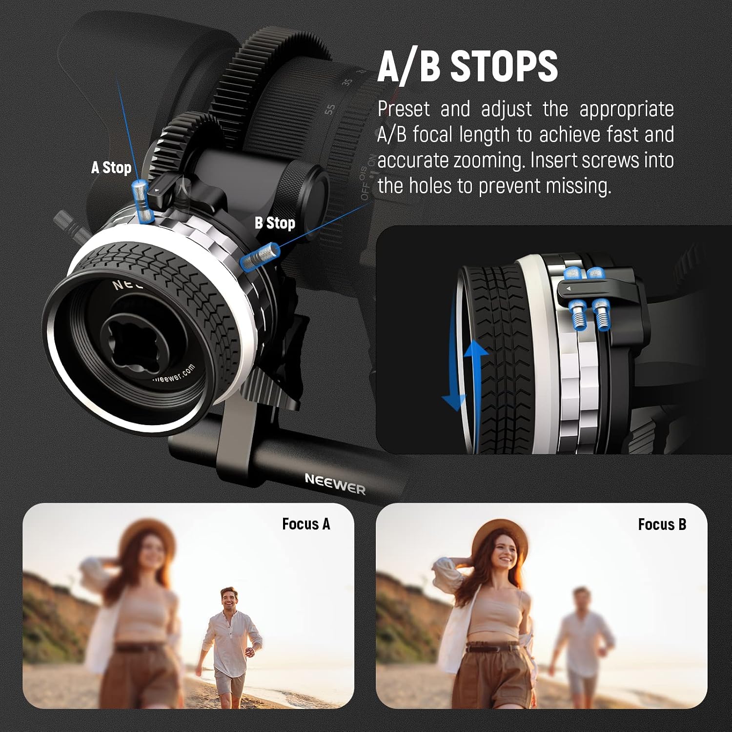 Detalle de NEEWER PG001 Mini Follow Focus with A/B Stops and 15 mm Rod Clamp