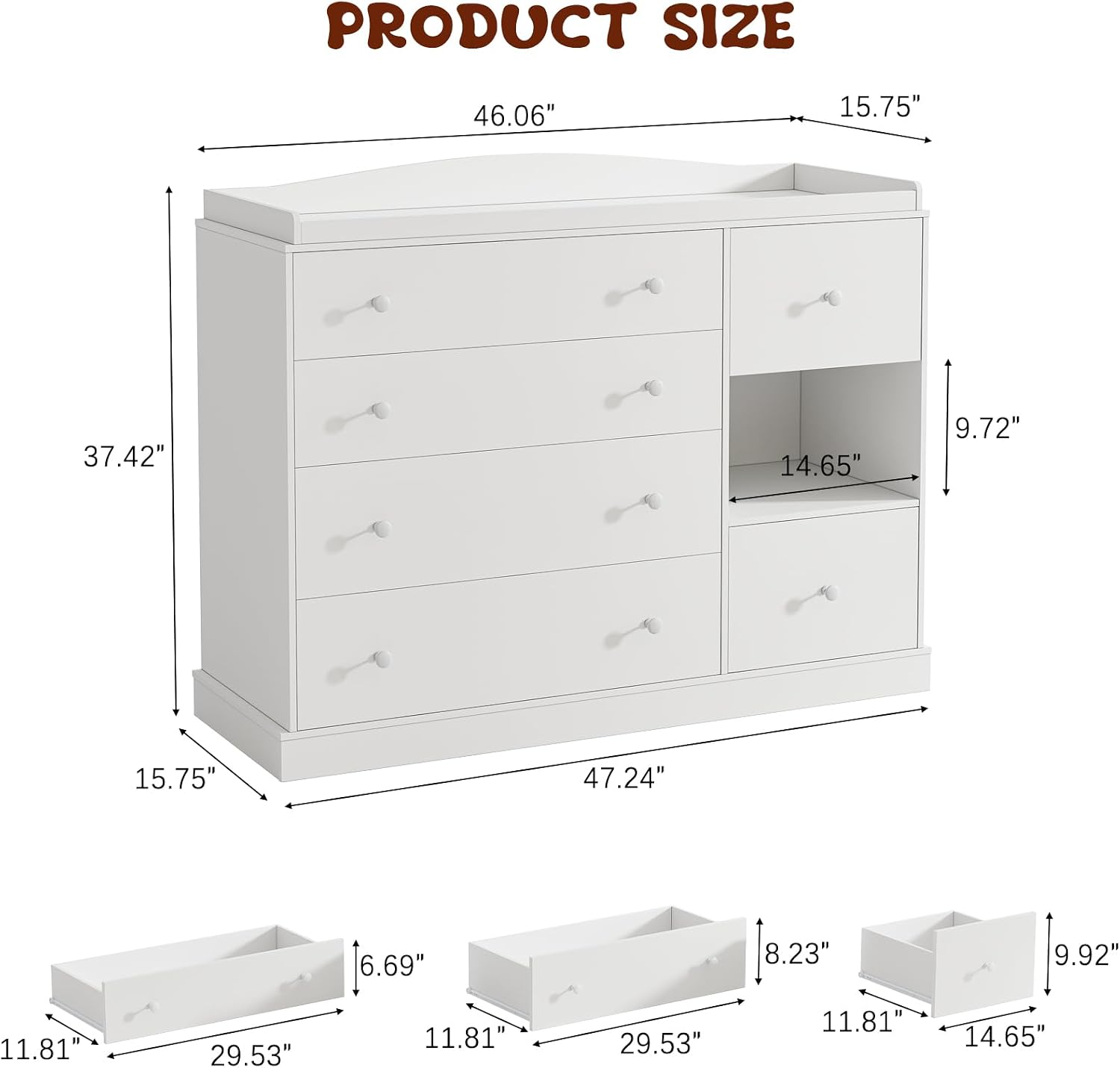 Detalle 2 de Vabches DA0541 Kids Dresser with Changing Table, 6 Drawers and Shelf, White