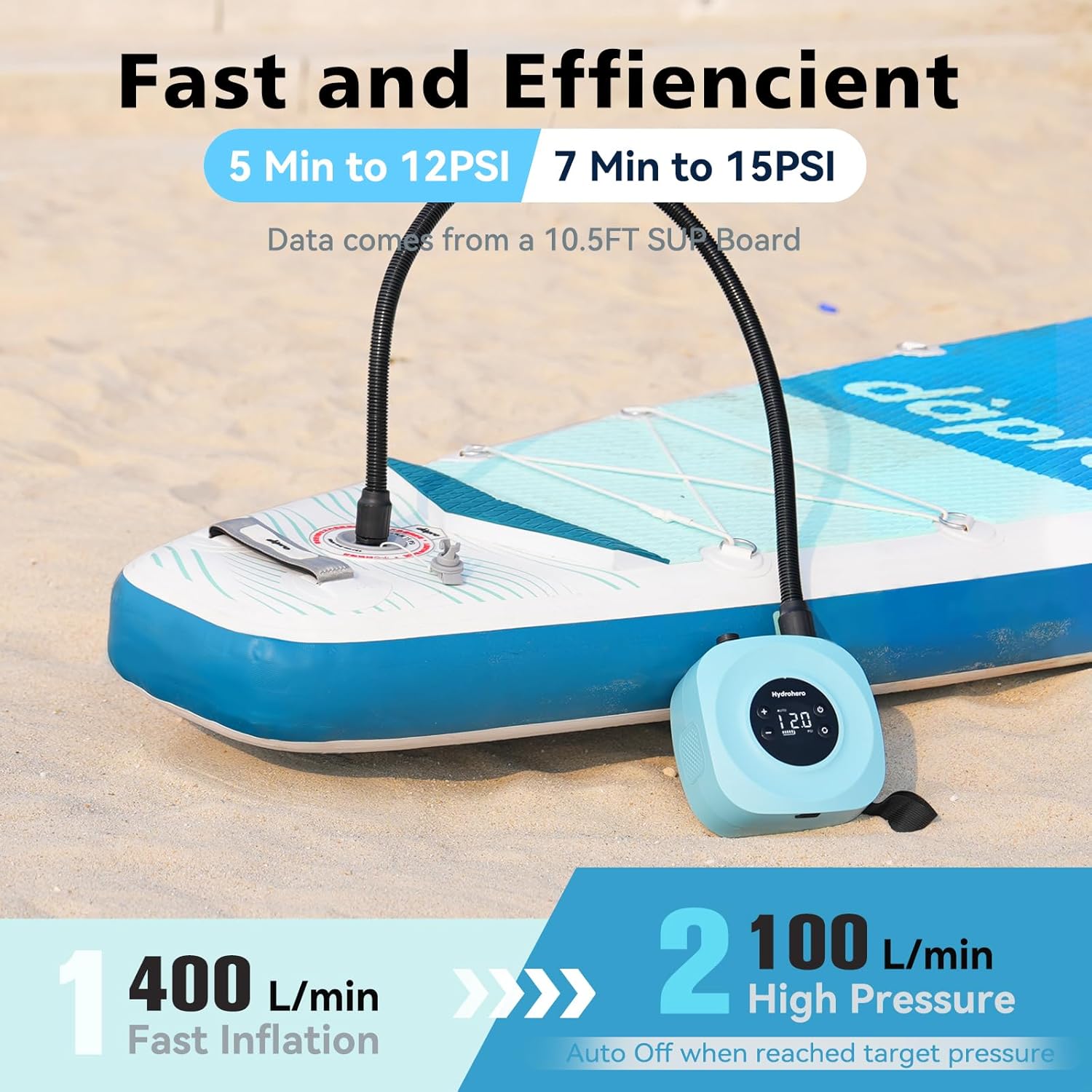 Thumbnail 1 de Hydrohero Electric Paddle Board Pump: Rechargeable 20 PSI Dual-Stage Inflation with Auto-Off