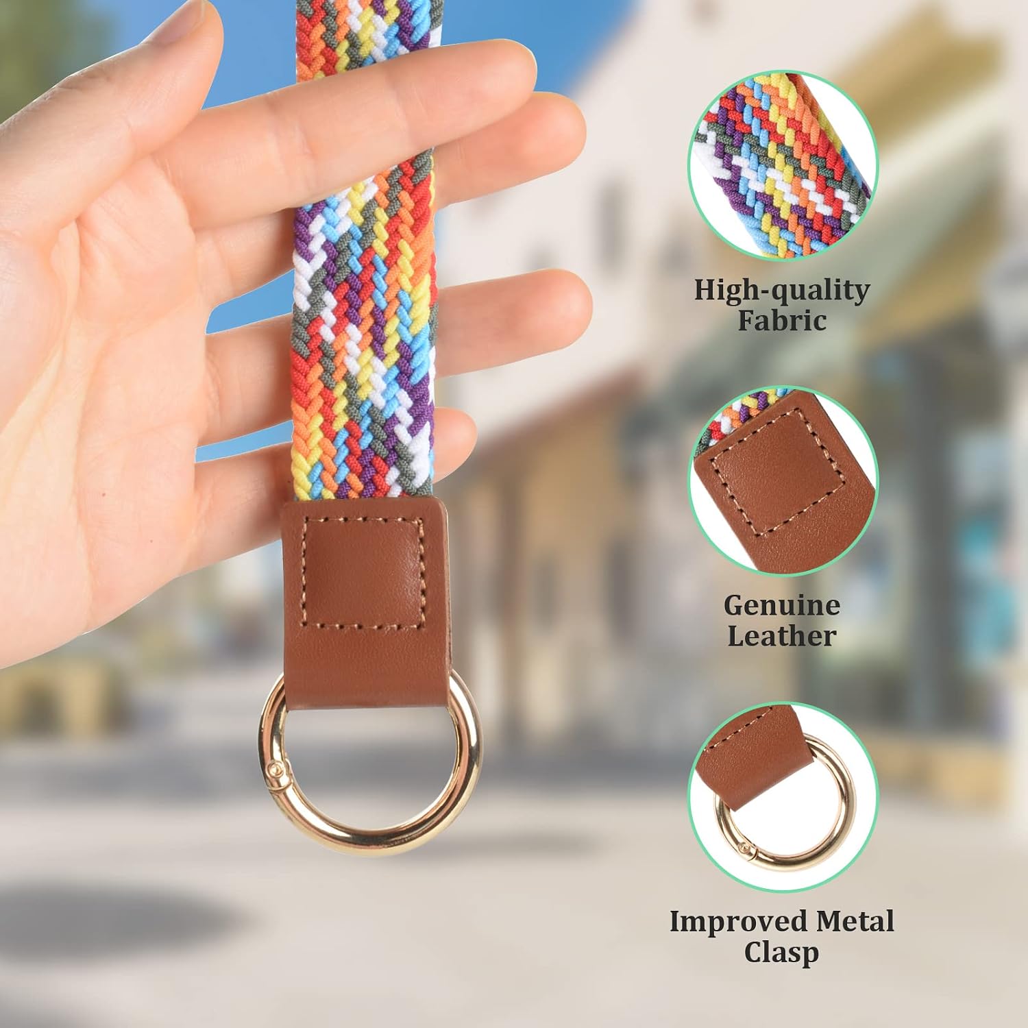 Detalle 2 de Vicloon Short Wristlet Keychain with Genuine Leather Wrist Strap