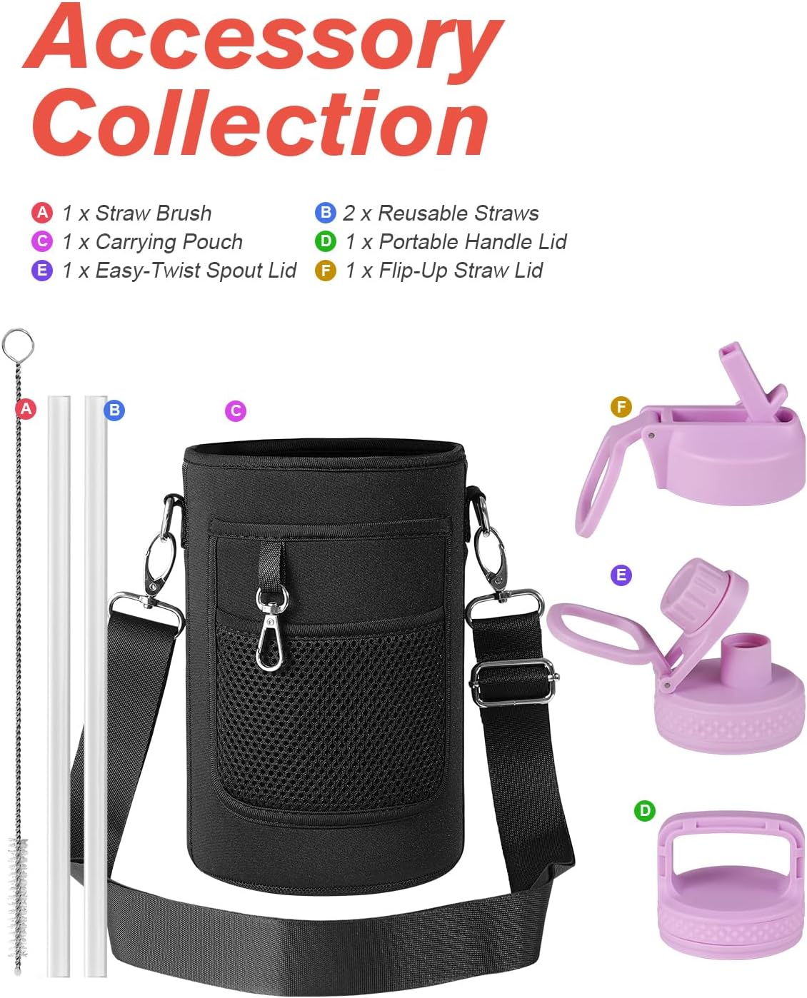 Thumbnail 6 de Coolflask Half Gallon Insulated Water Bottle with Straw & 3 Lids (64 oz) — Pink