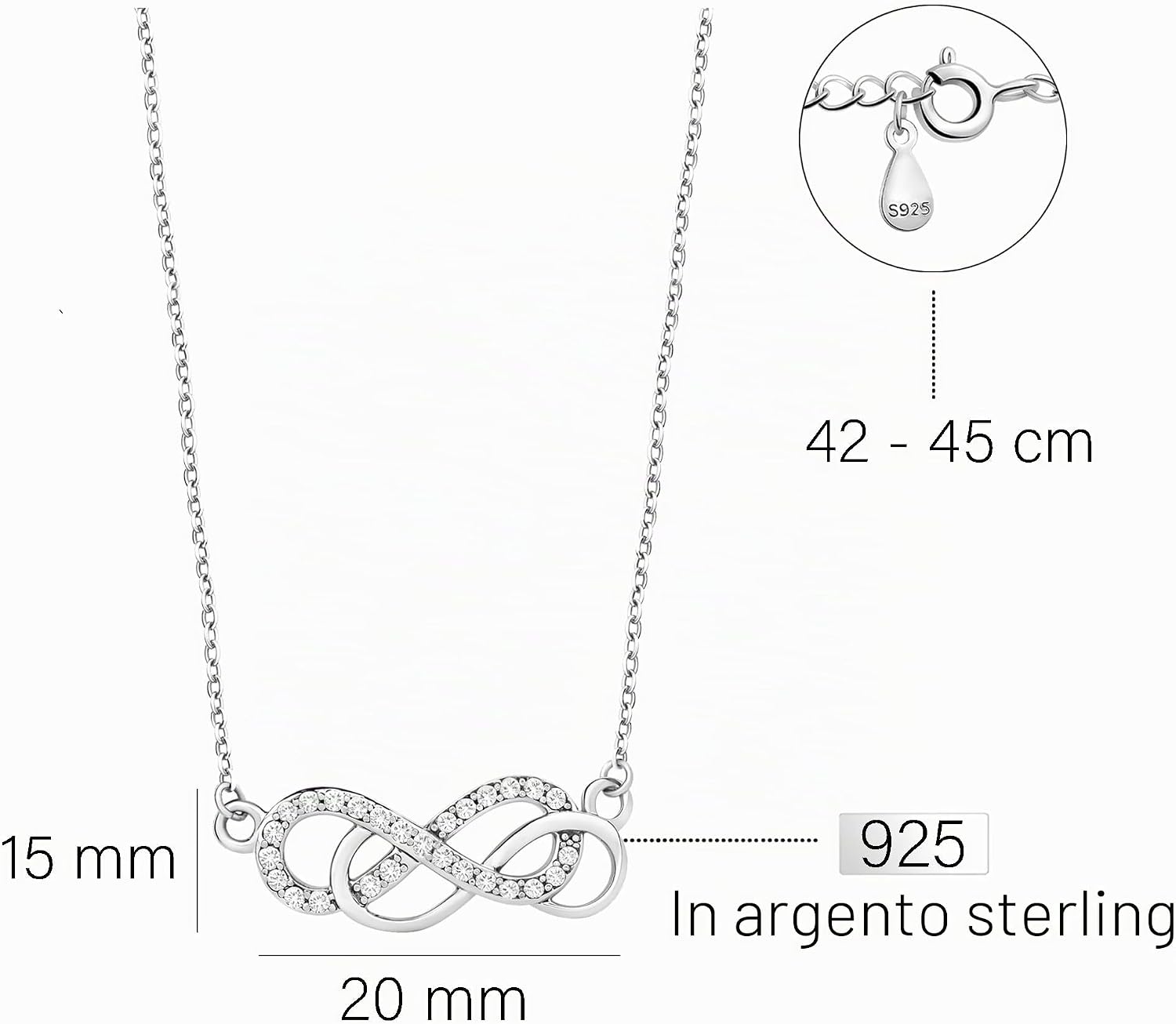 Detalle de Sofia Milani - Collana da Donna in Argento 925 con Zircone e Ciondolo Infinito (50137)