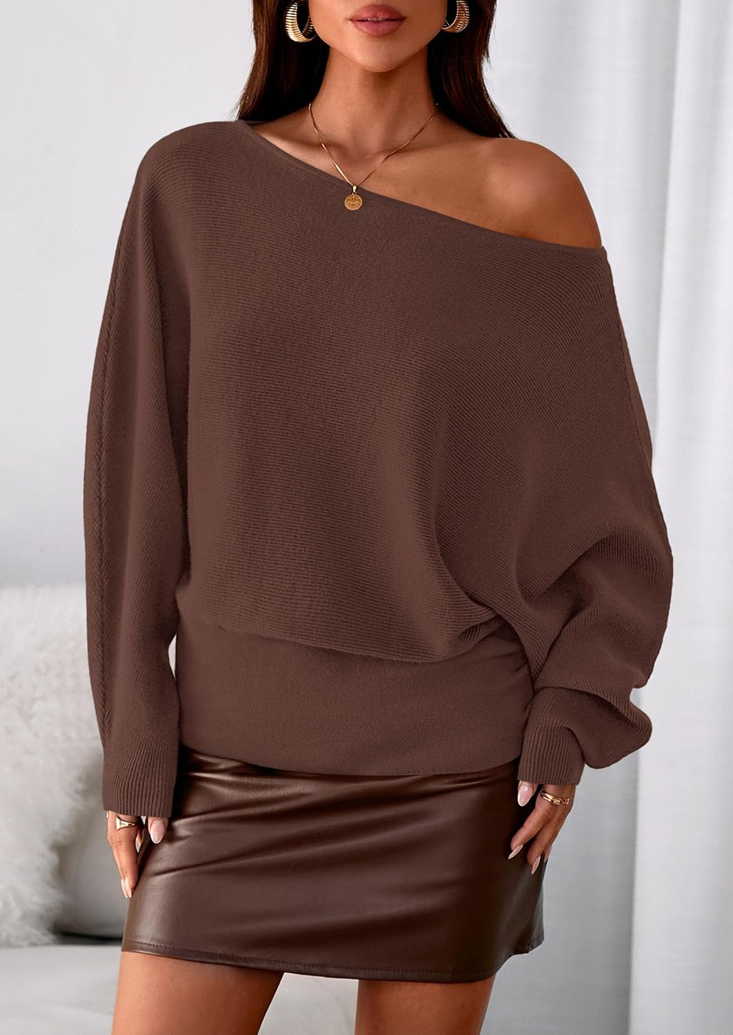 Thumbnail 1 de PRETTYGARDEN Women Off The Shoulder Sweater — off-shoulder ribbed knit pullover for fall and winter