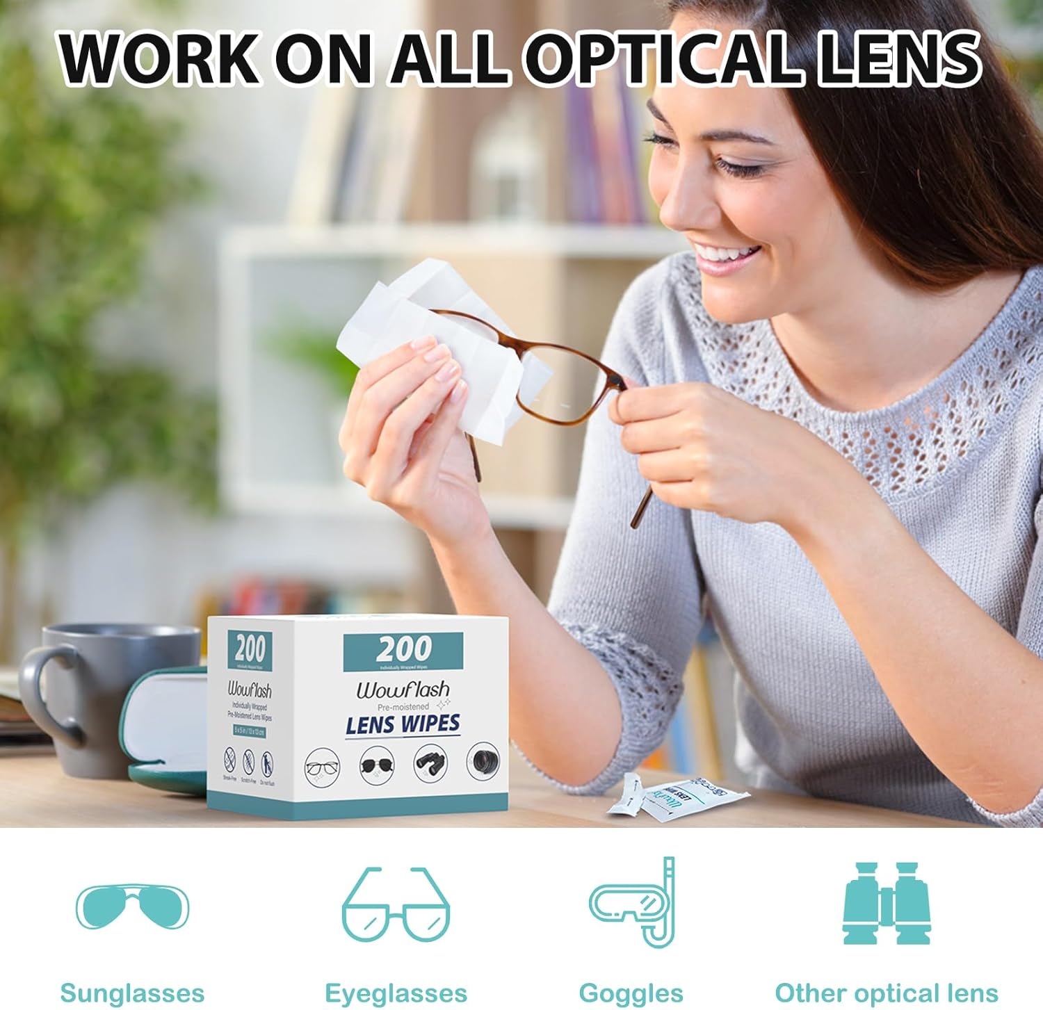 Detalle 2 de 200 Count Lens Wipes for Eyeglasses Cleaning Wipes ๐