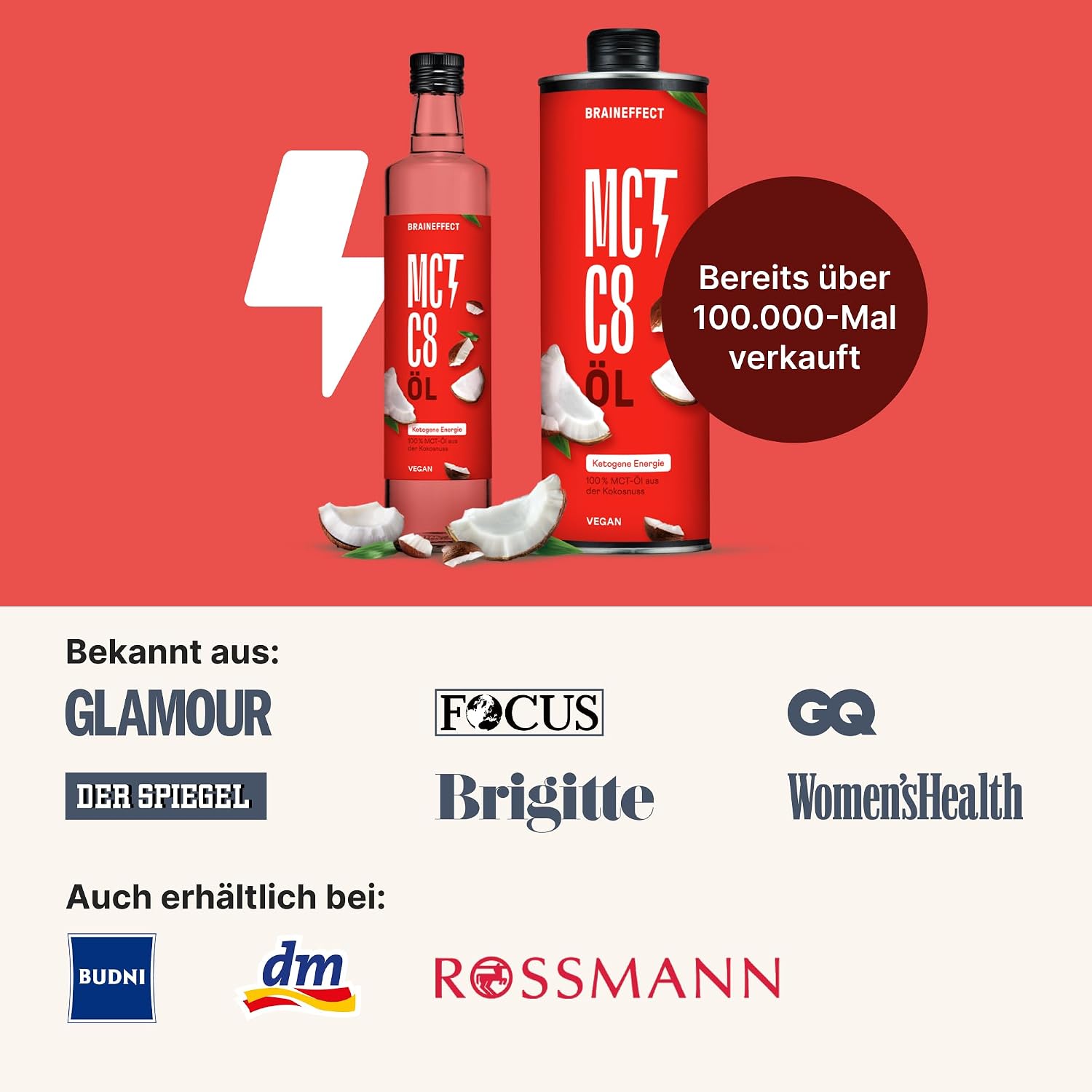 Detalle 2 de Braineffect MCT-Öl C8 (100% C8) – reiner Extrakt aus Kokosnussöl für ketogene Ernährung