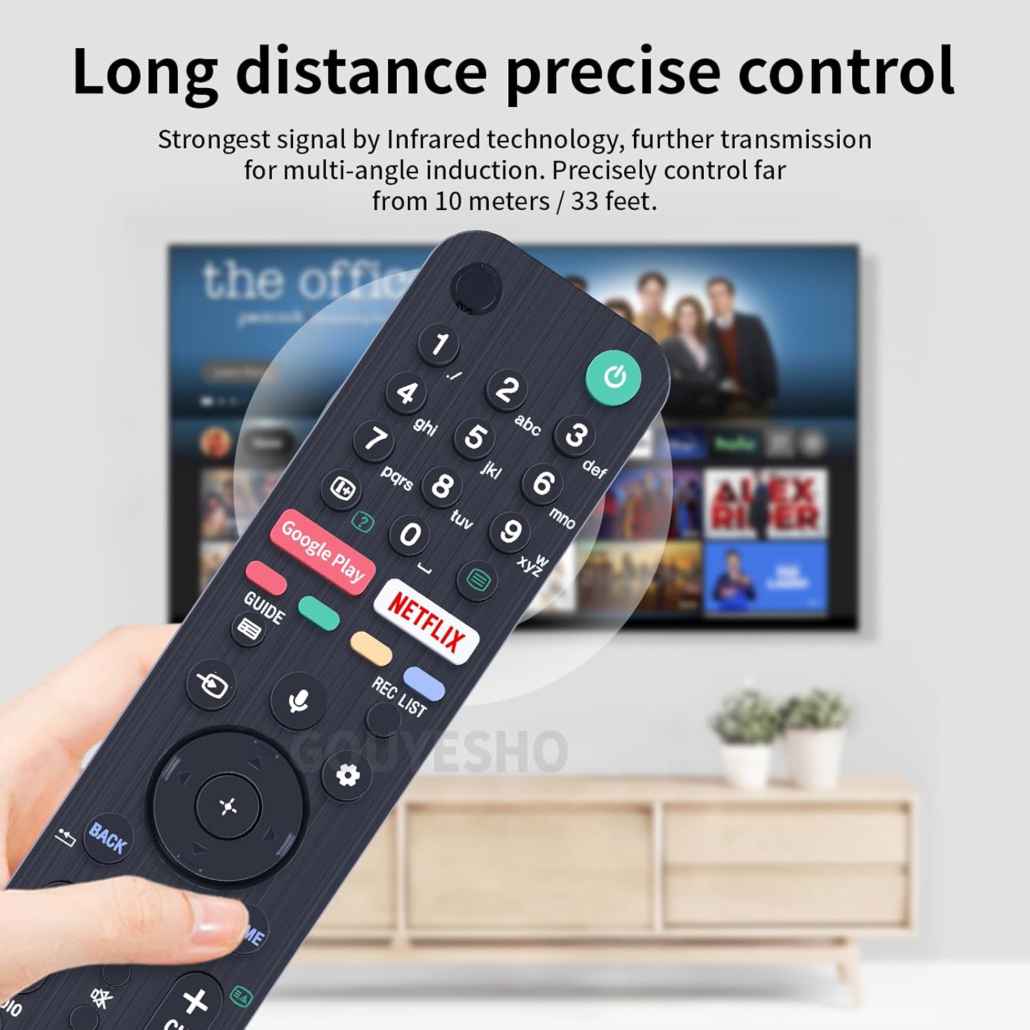Detalle de RMF-TX500E Voice Replacement Remote Control for Sony Smart TV (KD-55XG8577 / KD-55XH9005 / KD-55XH9505 / KD-65XG8596 / KD-65XG9505 / KD-65XH9288 / KD-75XG9505) with Netflix & Google Play Buttons
