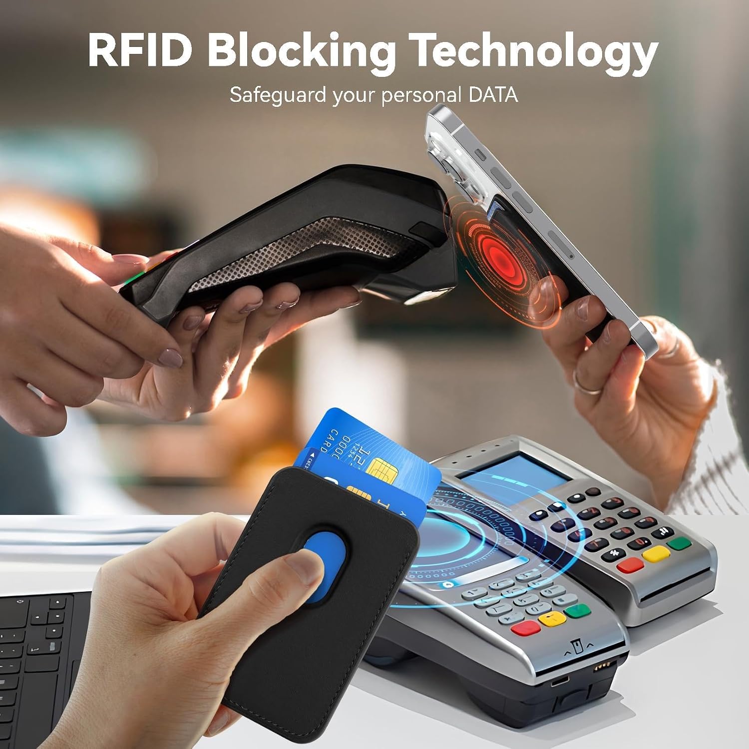 Thumbnail 6 de KRTALS Stronger Magnetic RFID Leather Mag-Safe Card Holder for iPhone 16/17 Series (Black)