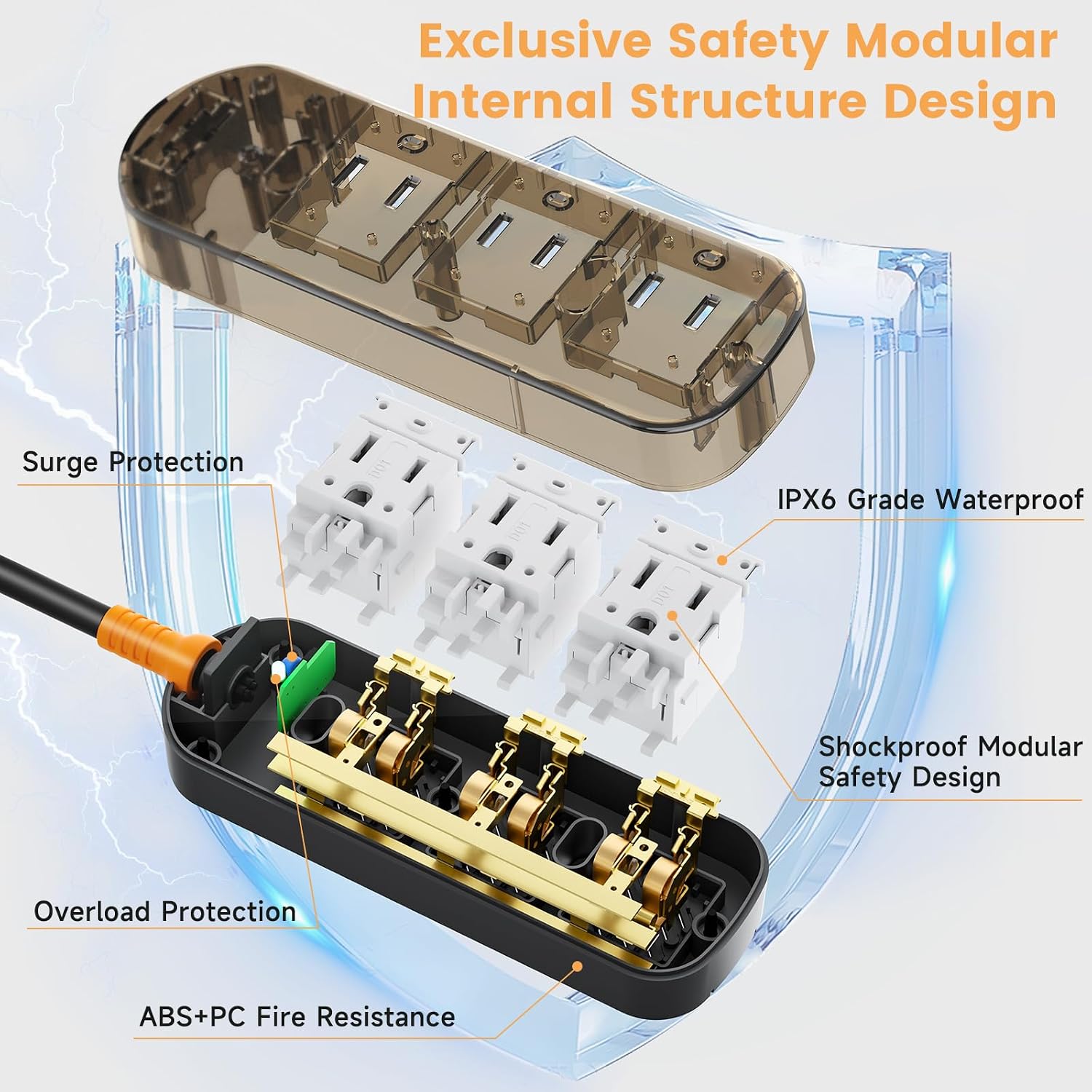 Thumbnail 4 de CAKINKON Outdoor Power Strip Weatherproof (10 ft) With 3 AC Outlets and Surge Protection, UL Listed