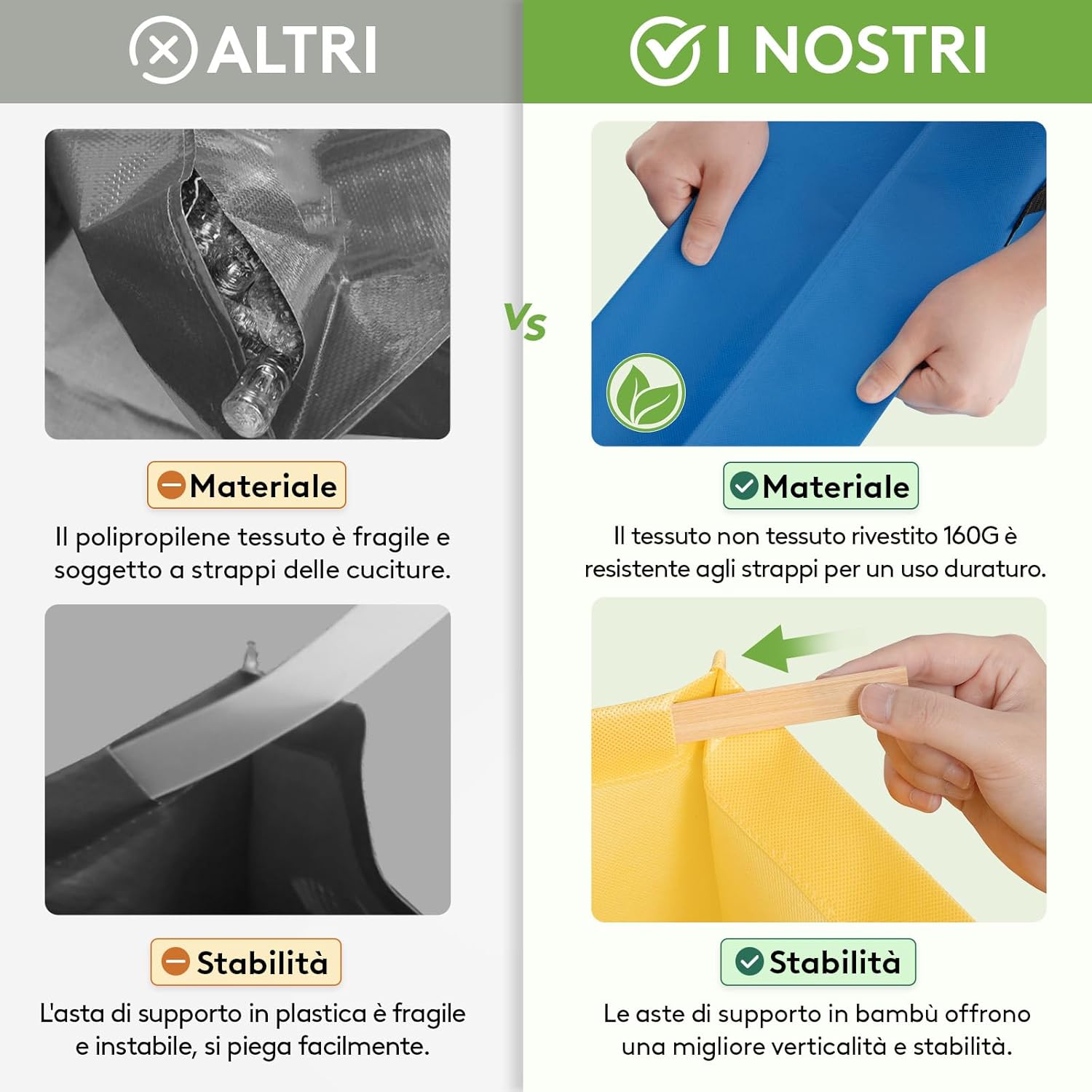 Detalle de Lifewit set di 3 borse per raccolta differenziata 45 L con bidoni interni in 3 colori