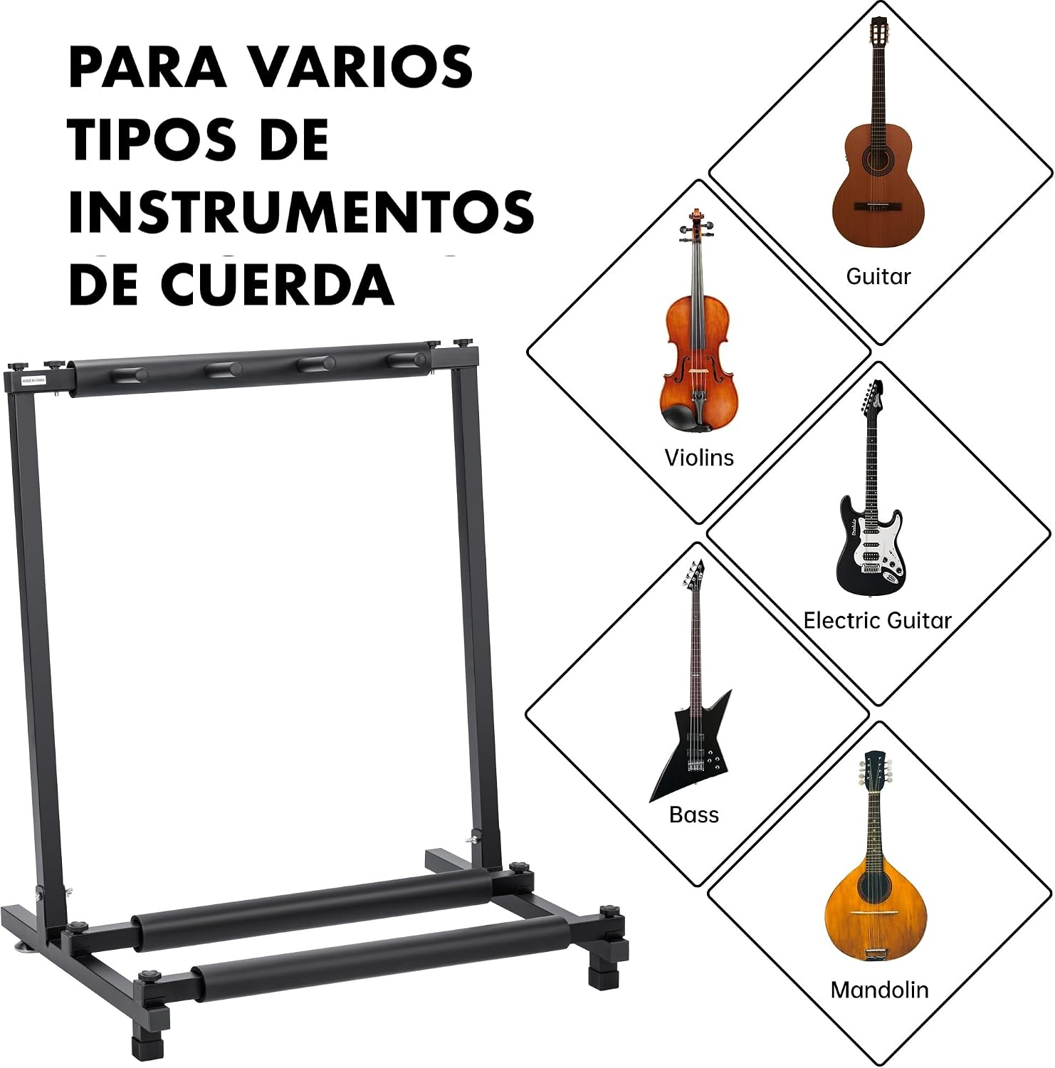 Detalle de Soporte Guitarra de suelo para 3 instrumentos de T-LOVENDO.ES | Rack plegable universal