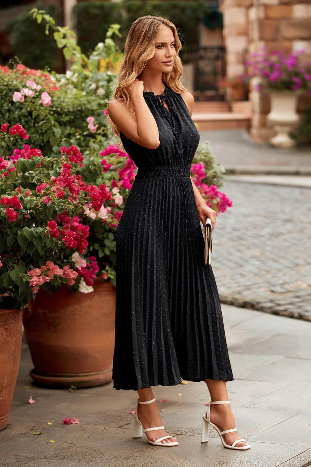 Thumbnail 6 de PRETTYGARDEN Women’s Midi Summer Dress with V-Neck, Swiss Dot, and Ruffle Sleeves
