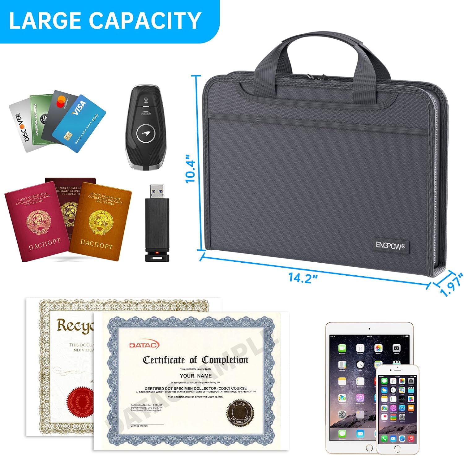 Detalle 1 de ENGPOW EG082 Accordion File Organizer, 13 Pockets, A4, Fire- and Water-Resistant