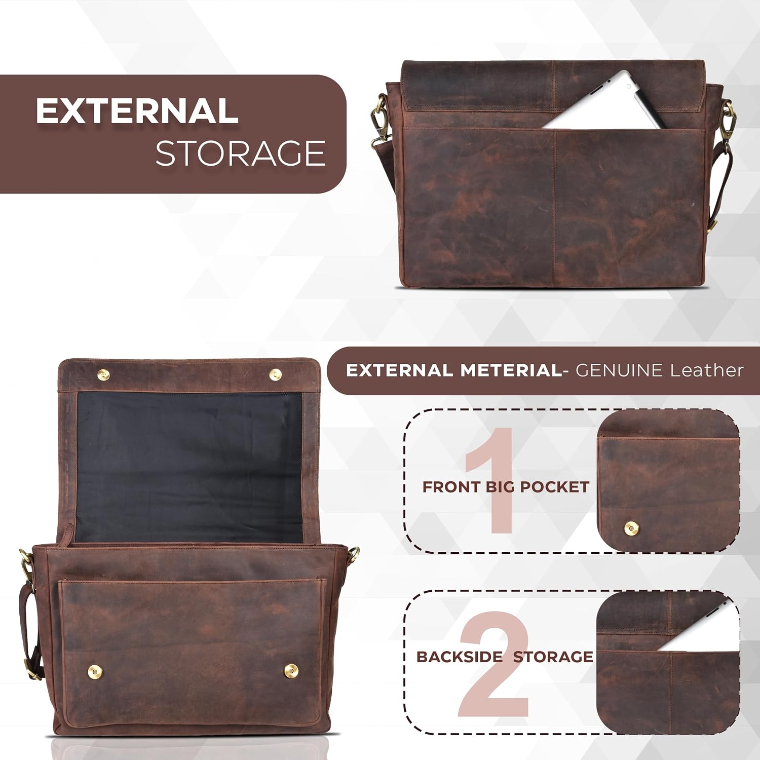 Thumbnail 3 de Oak Leathers handmade leather messenger bag with laptop briefcase design